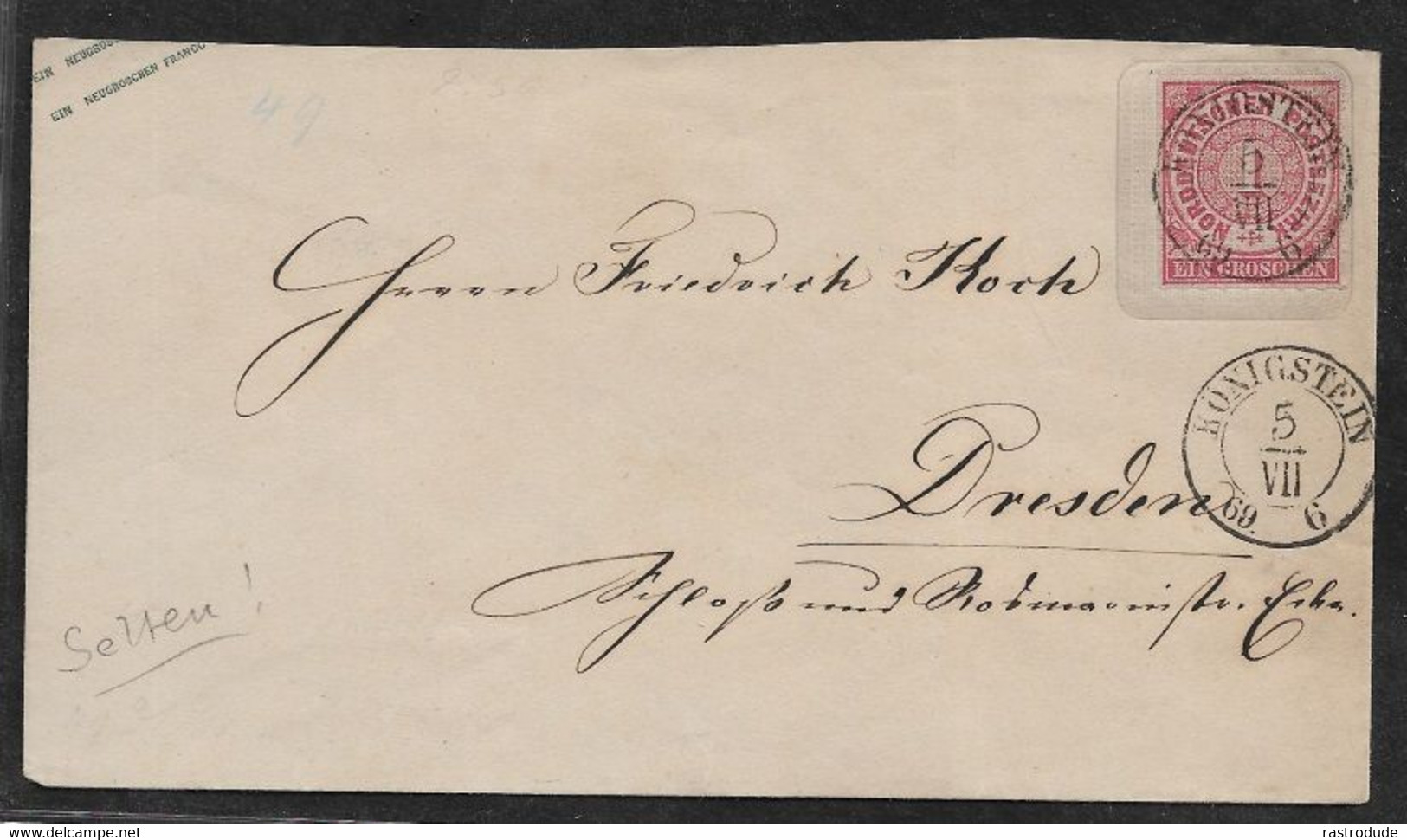 1869, 5 Dezember 1 Gr. Ganzsachen Umschlag MI. U 49- KÖNIGSTEIN N. DRESDEN - Klarer Abschlag - Ganzsachen