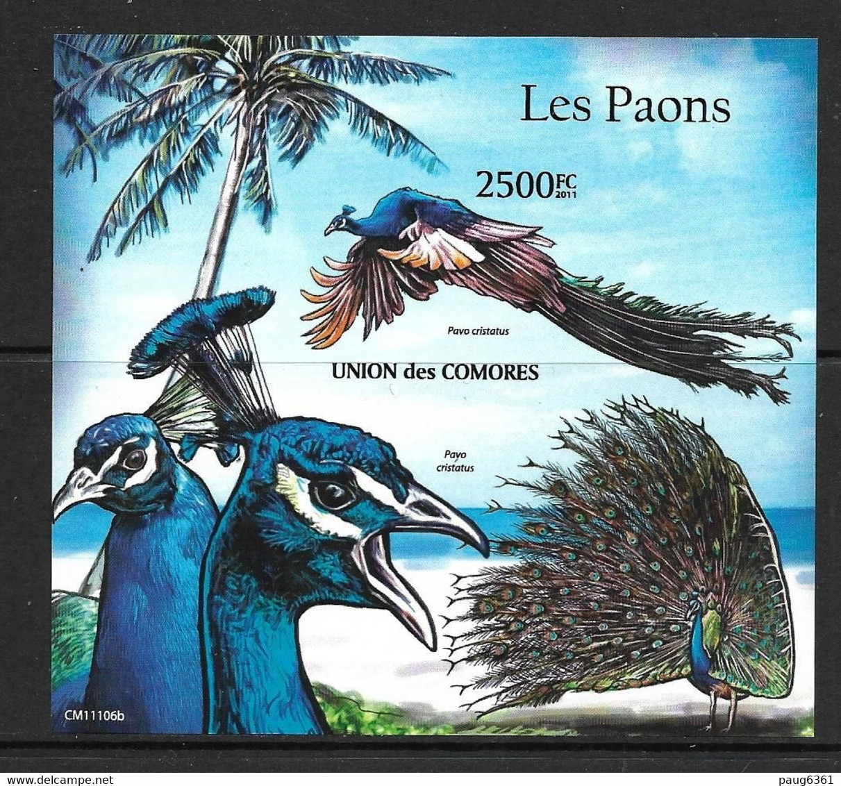 UNION DES COMORES 2011 PAONS  YVERT N°B298 NON DENTELE    NEUF MNH** - Peacocks