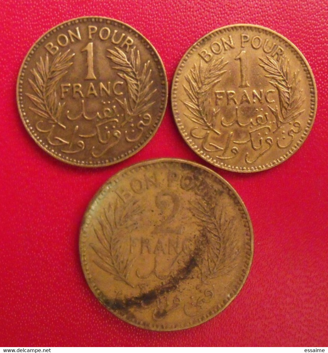 3 Pièces De Tunisie. 1 & 2 Francs. 1941-1945 - Tunisia