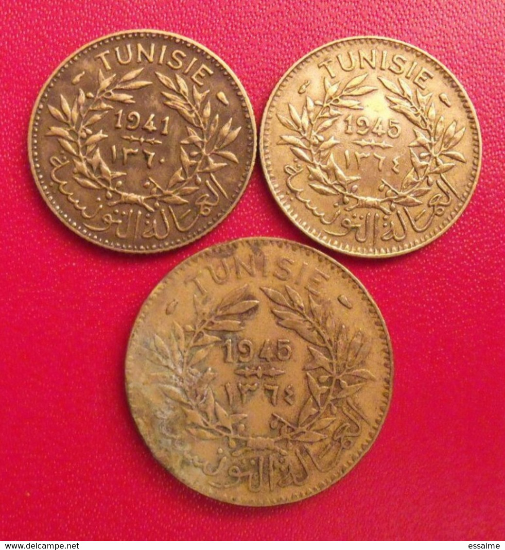 3 Pièces De Tunisie. 1 & 2 Francs. 1941-1945 - Túnez