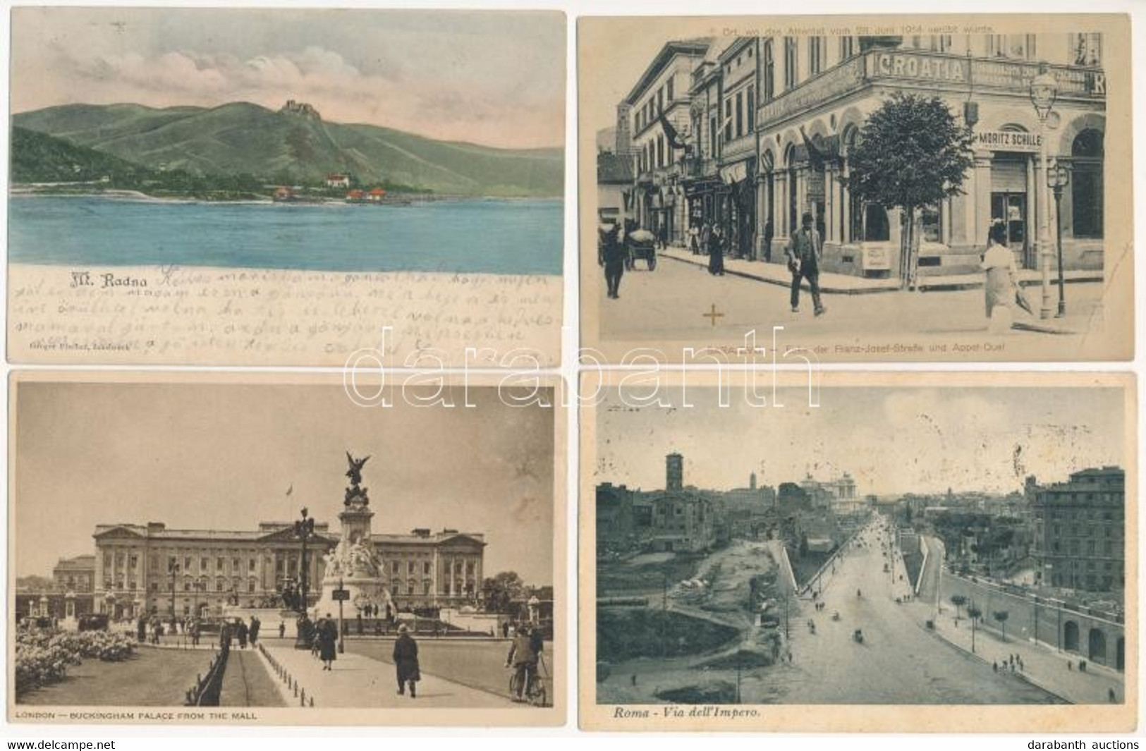 * 12 Db RÉGI Külföldi Város Képeslap / 12 Pre-1945 European Town-view Postcards: 9 Rome, Sarajevo, London, Radna - Sin Clasificación