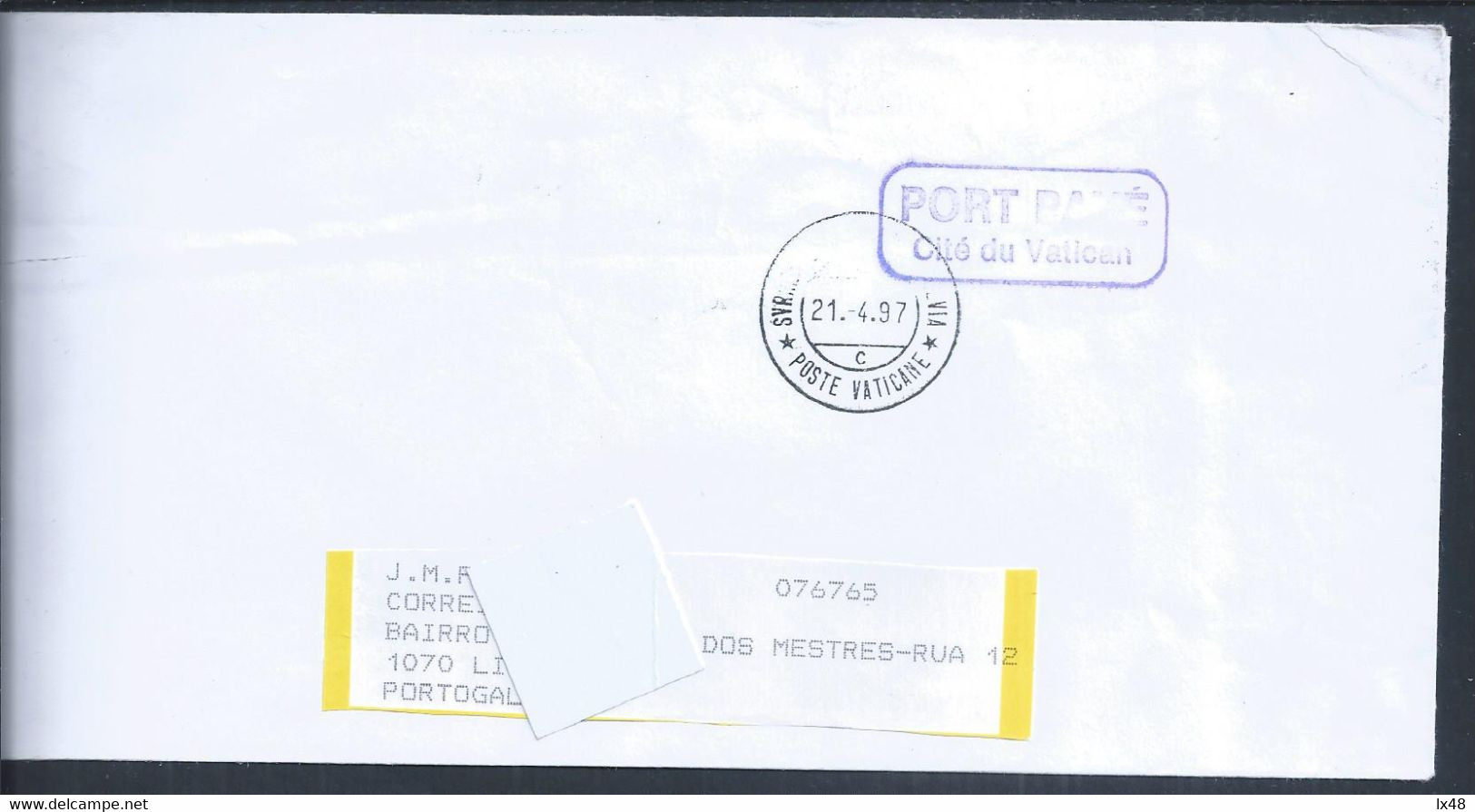 Letter Circulated With Overload Of 'Port Payé' From The Vatican 1997. Brief Verspreid Met Overbelasting Van 'Port Payé' - Storia Postale