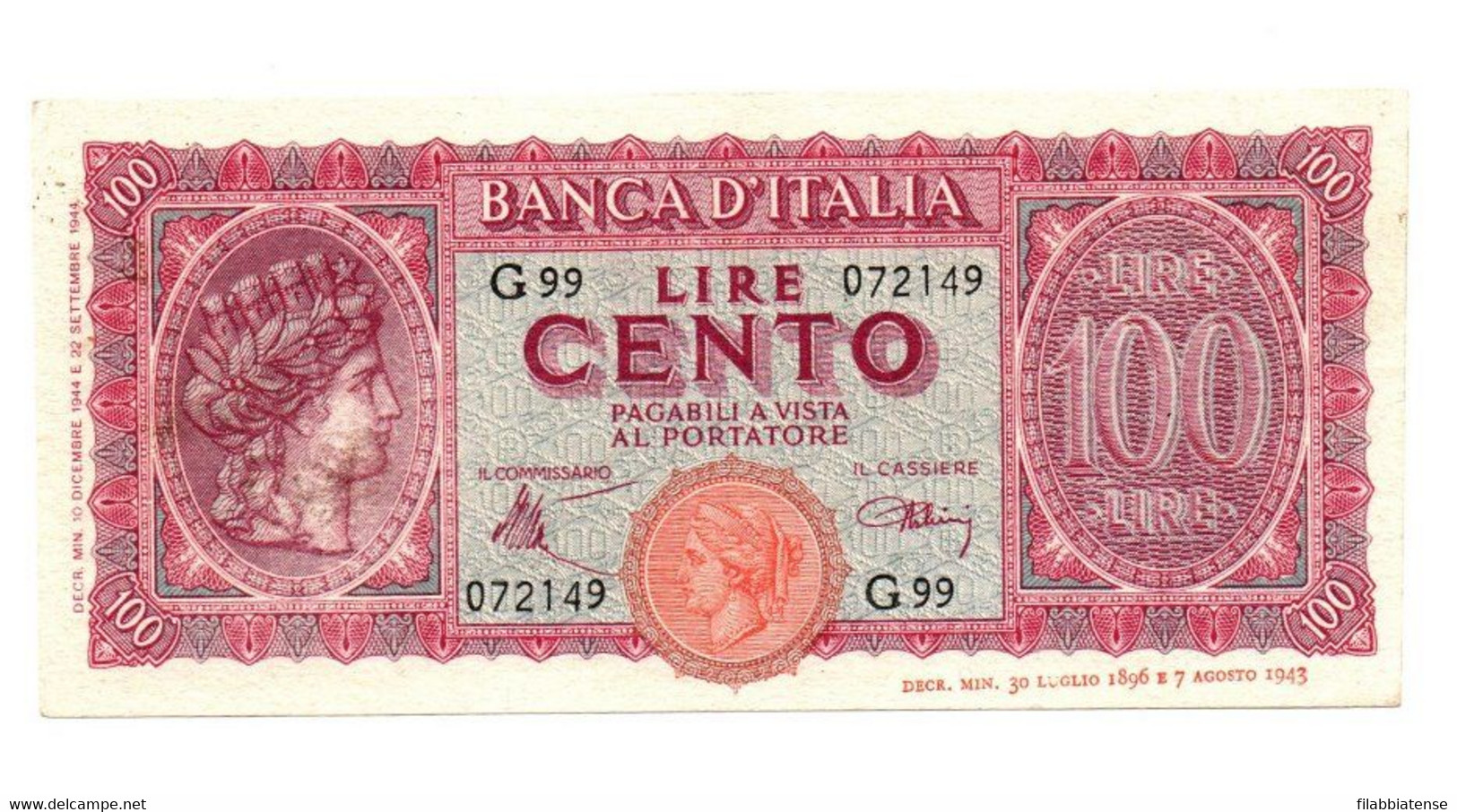 Italia - 100 Lire 1944 - Turrita     ---- - 100 Liras