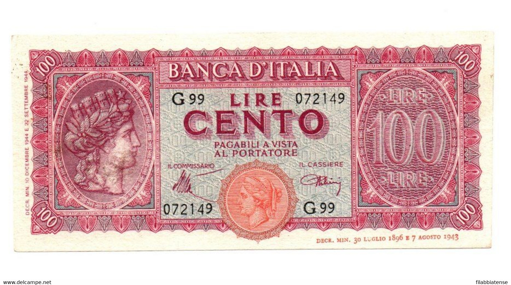 Italia - 100 Lire 1944 - Turrita     ---- - 100 Lire