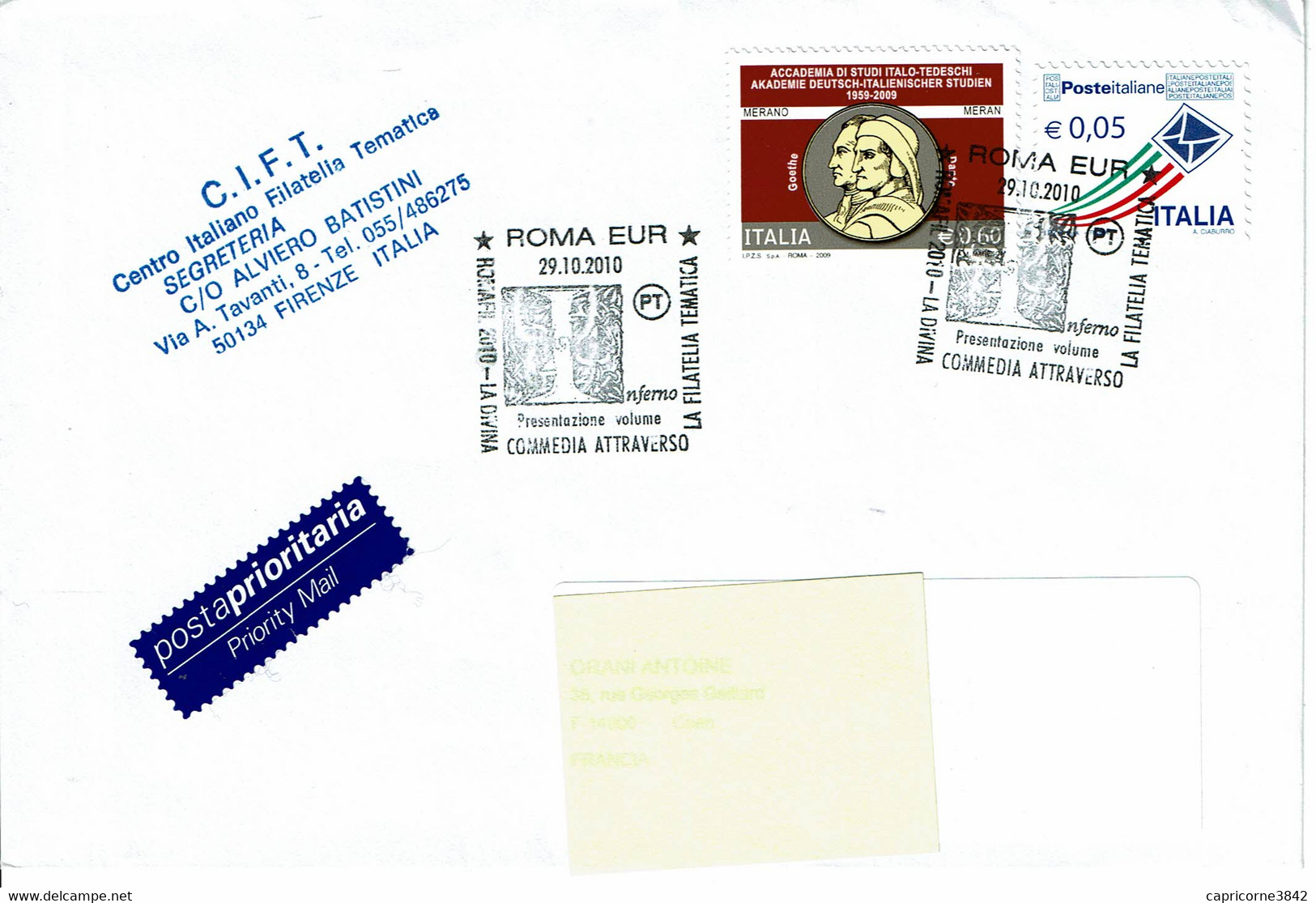 2010 - Oblitération Roma - LA DIVINA COMMEDIA ATTRAVERSO LA FILATELIA TEMATICA - Inferno Tp Dante - 2001-10: Storia Postale