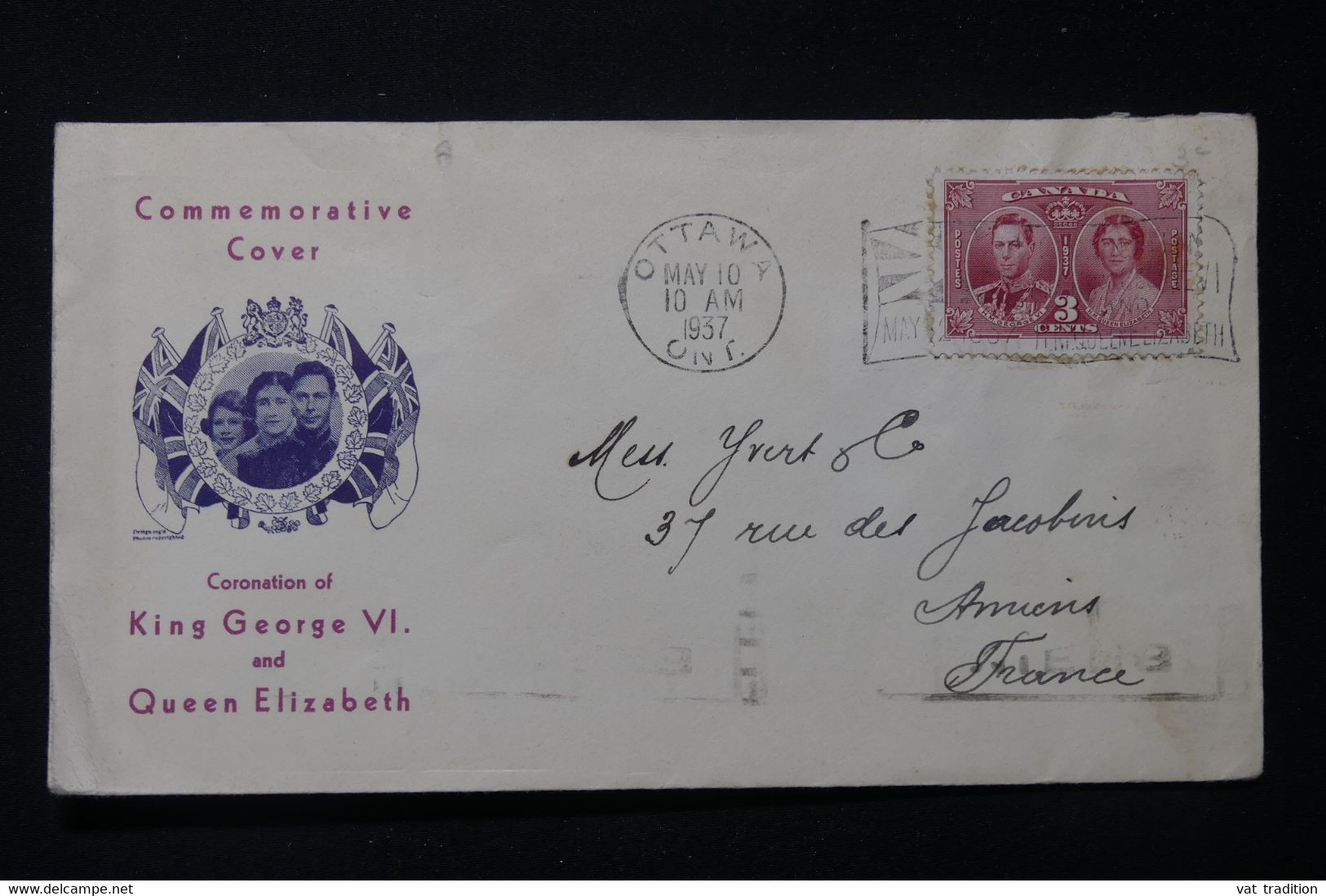 CANADA - Enveloppe En 1937 ( Roi Georges VI Et Reine Elisabeth ), De Ottawa Pour Yvert Et Tellier à Amiens - L 86819 - HerdenkingsOmslagen