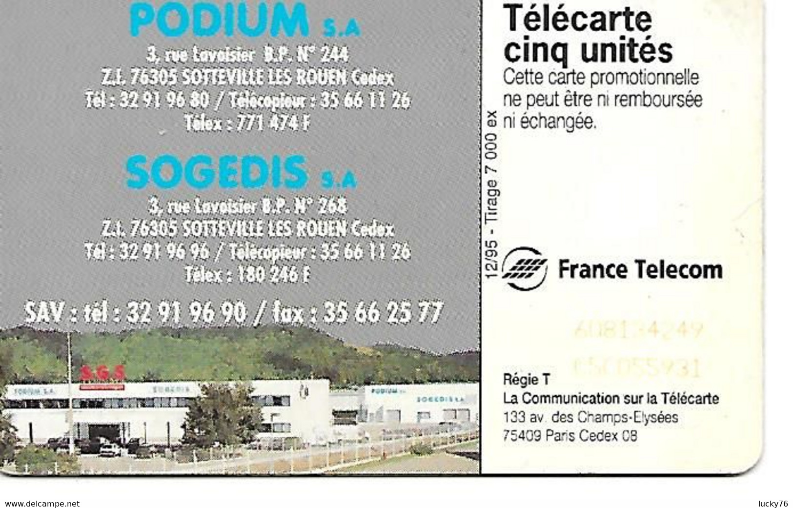 Telecarte 5 Unites Sogedis  Sotteville Les Rouen Podium, Curling, Eurotech, Sogelux, Francia 7000 Exemplaires 12/95 - 5 Unités