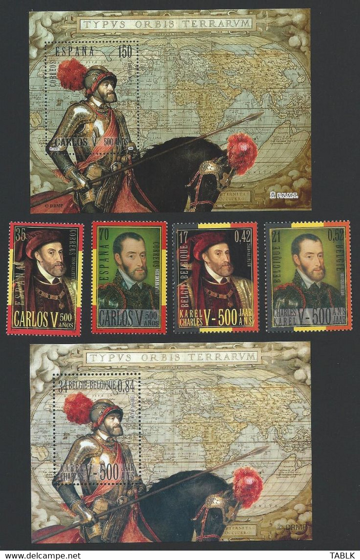 Z0283 - BELGIE - BELGIUM - 2000 - BLOK 85 - KEIZER KAREL V - CARLOS V - TOGETHER WITH SPAIN - 2 SHEETS + 4 STAMPS - Ongebruikt