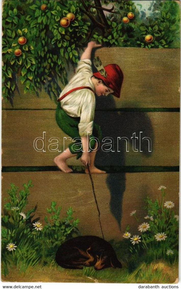 T2/T3 1916 Boy With Dachshund Dog. Litho (EK) - Zonder Classificatie