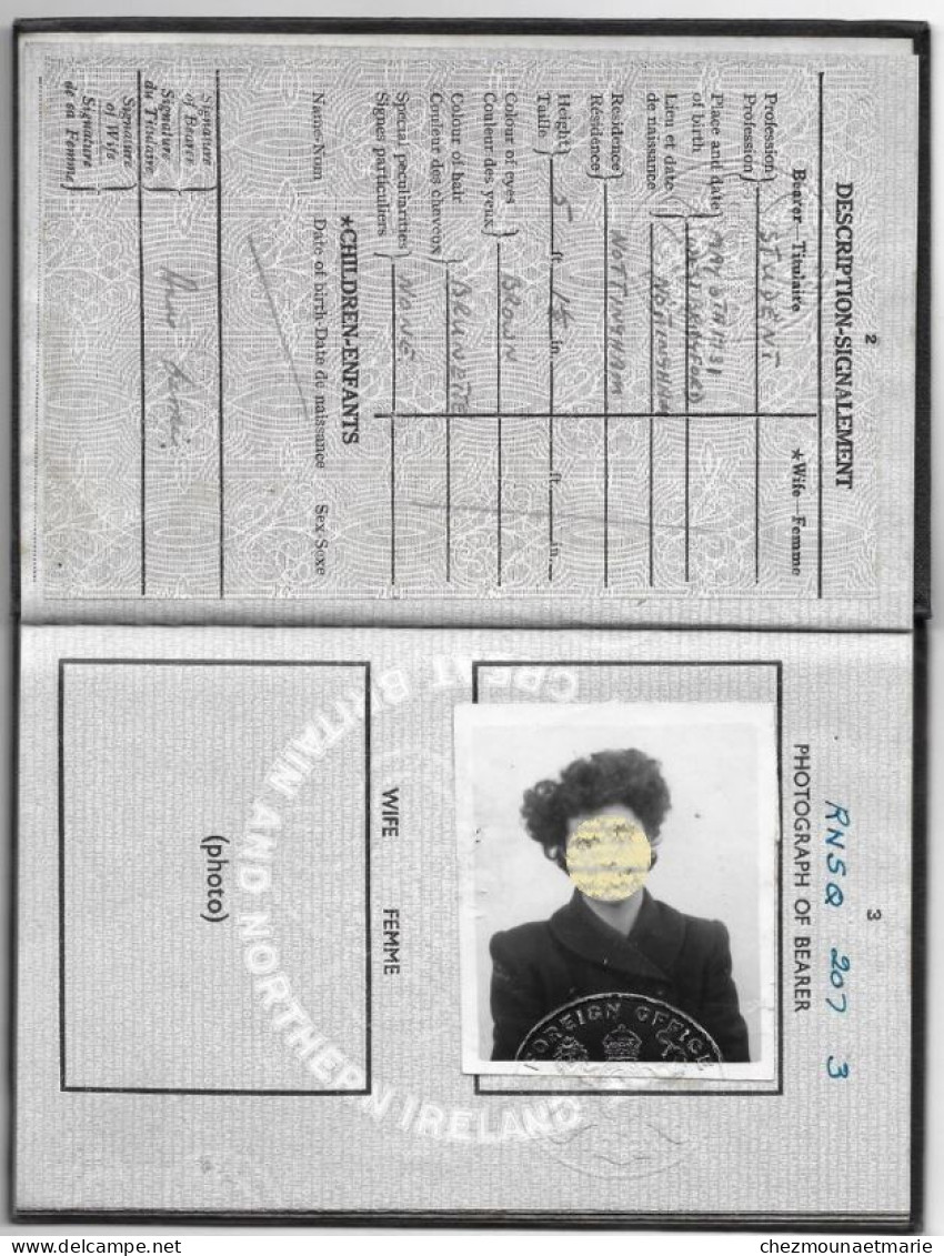 1949 GLORIA ANNE CARRIER NEE EN 1931 A NOTTINGHAM - PASSEPORT - Documents Historiques