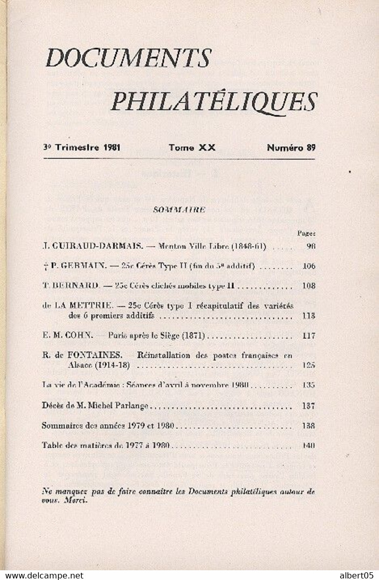 Revue De L'Académie De Philatélie - Documents Philatéliques N° 89 - Avec Sommaire - Filatelie En Postgeschiedenis