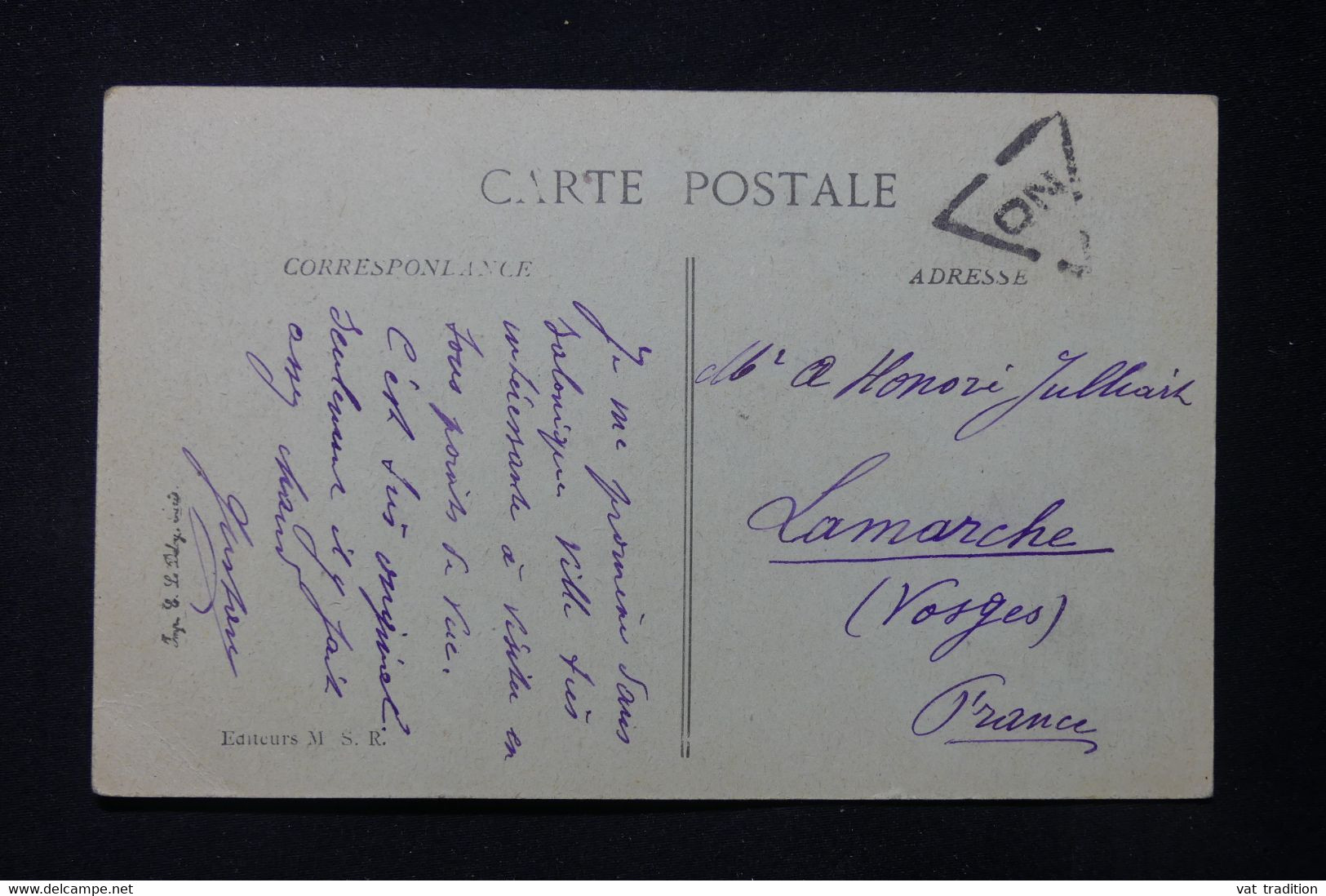 GRECE - Affranchissement De Salonique Sur Carte Postale Pour La France En 1917, Cachet Triangle ON Au Dos - L 86835 - Brieven En Documenten