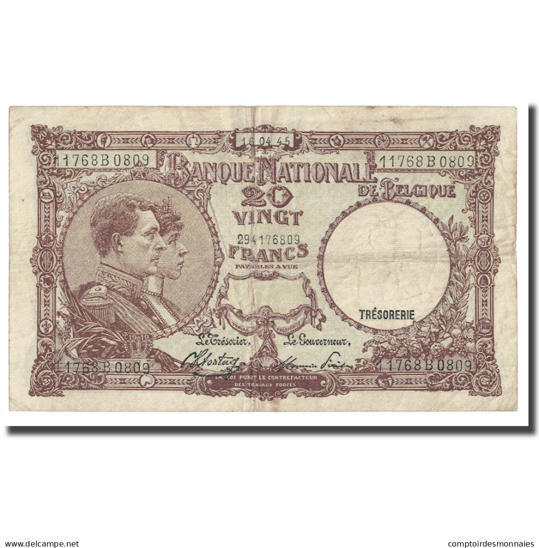 Billet, Belgique, 20 Francs, 1945, 1945-04-16, KM:111, TB+ - 20 Franchi