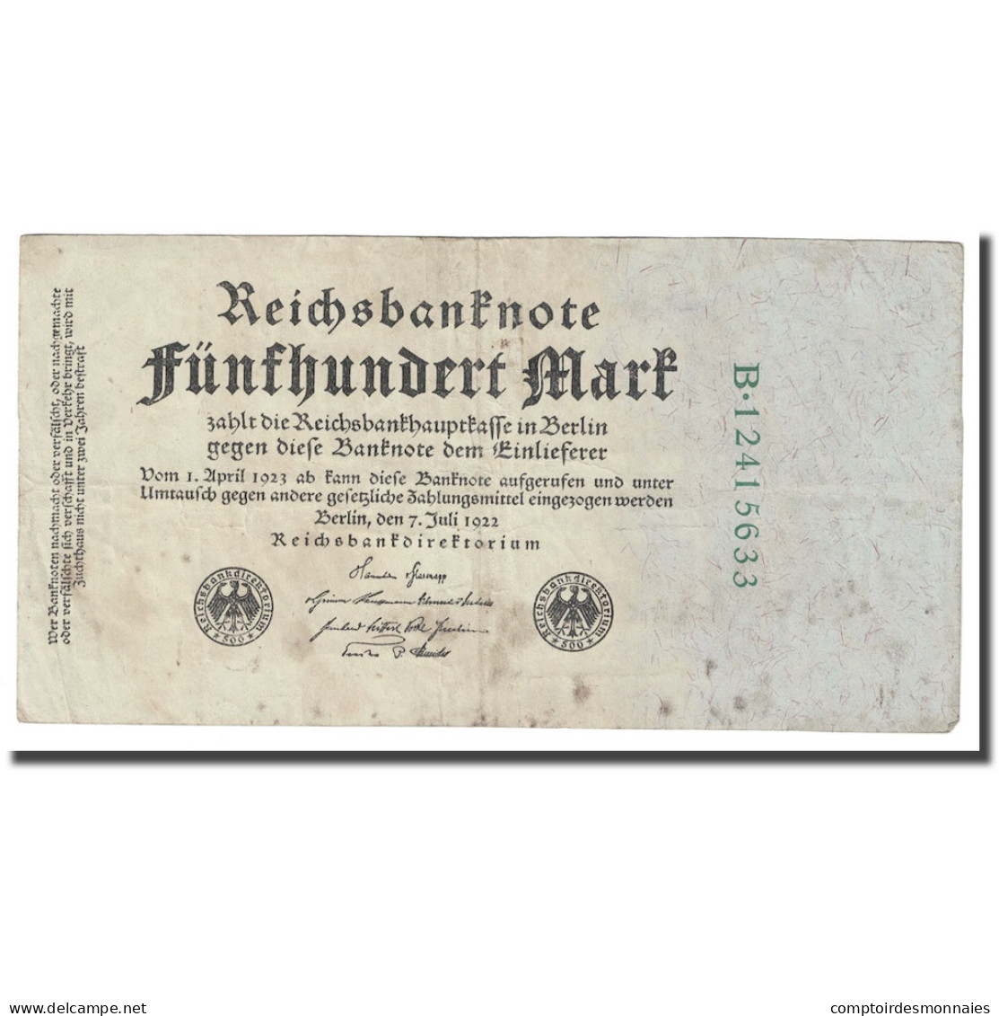 Billet, Allemagne, 500 Mark, 1922, 1922-07-07, KM:74c, TTB - 500 Mark