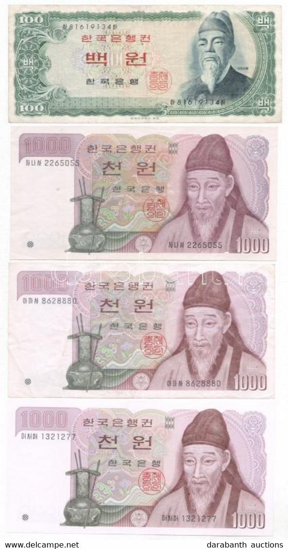 Dél-Korea 1965. 100W + 1983. 1000W (3x) T:I-III South Korea 1965. 100 Won + 1983. 1000 Won (3x) C:UNC-F Krause P#38, P#4 - Non Classificati