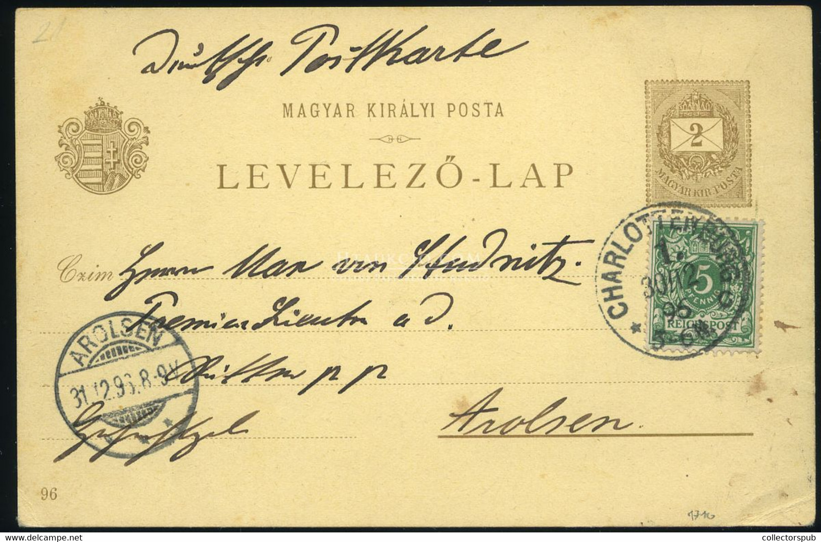 1896. Millenniumi 2Kr-os Díjjegyes Lap Németországban Felhasználva - Used Stamps