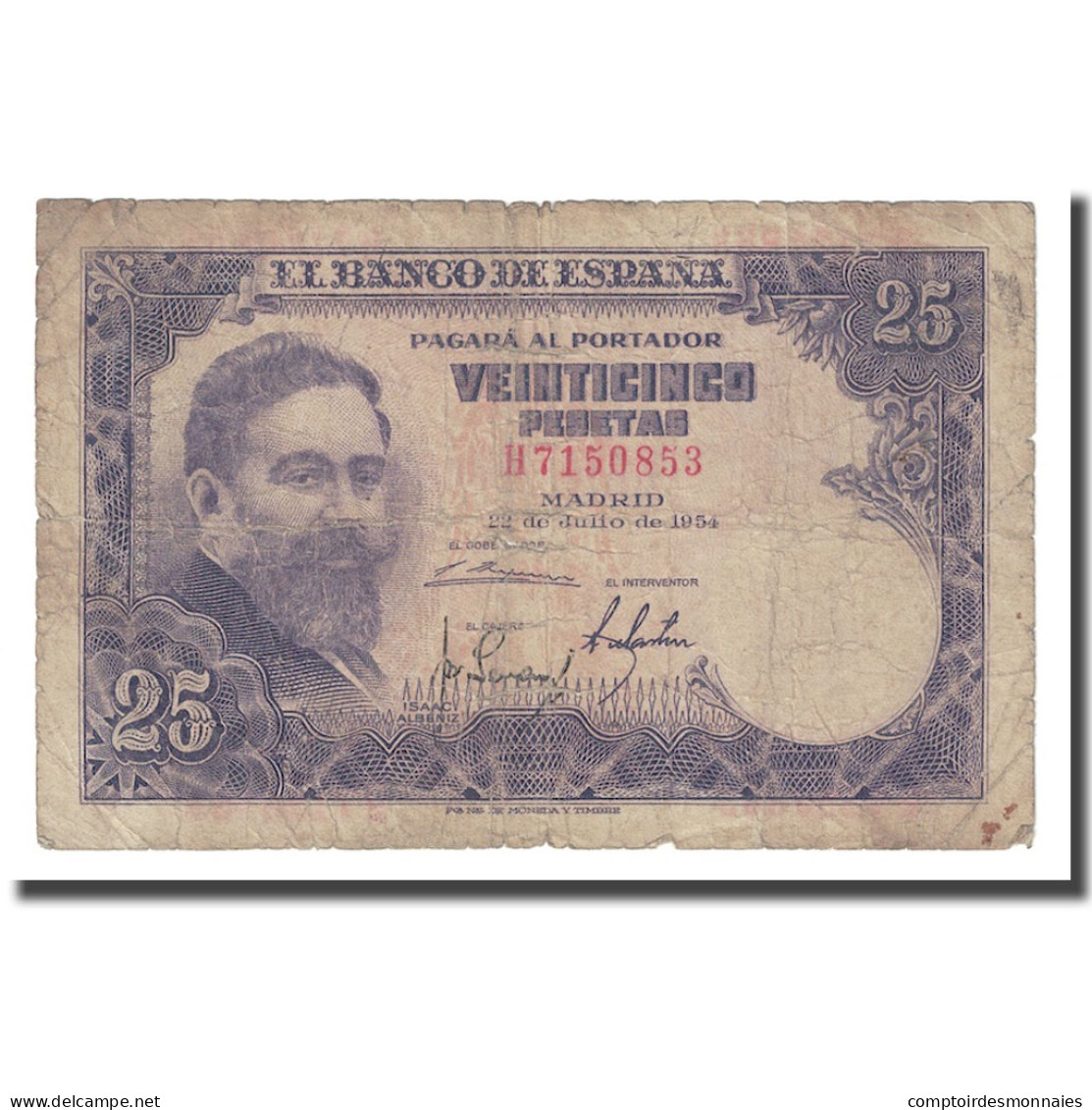 Billet, Espagne, 25 Pesetas, 1954, 1954-07-22, KM:147a, B - 25 Pesetas