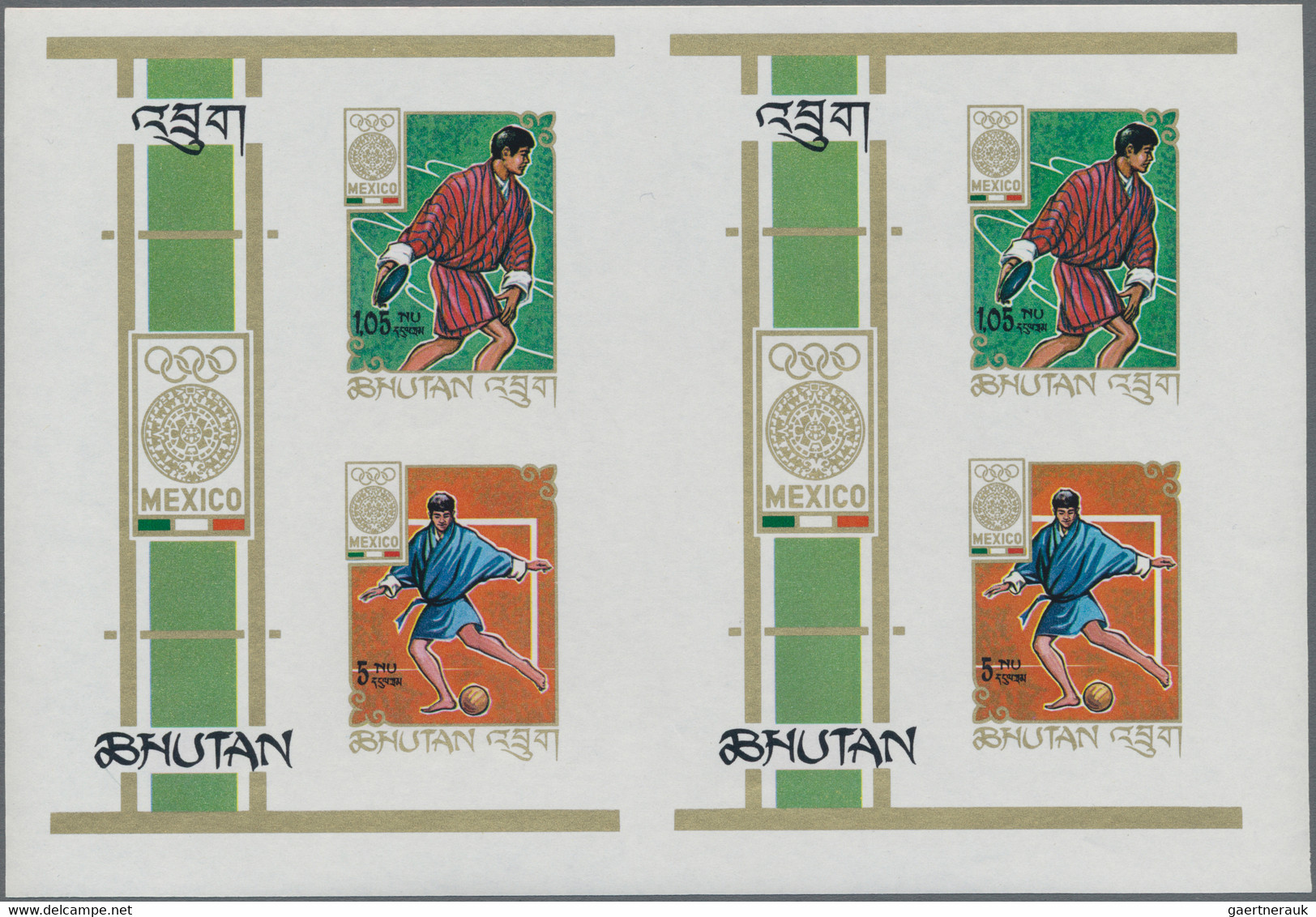 Bhutan: 1968, BHUTAN: Summer Olympics Mexico Miniature Sheet 1.05nu. Discus Throwing And 5nu. Footba - Bhutan