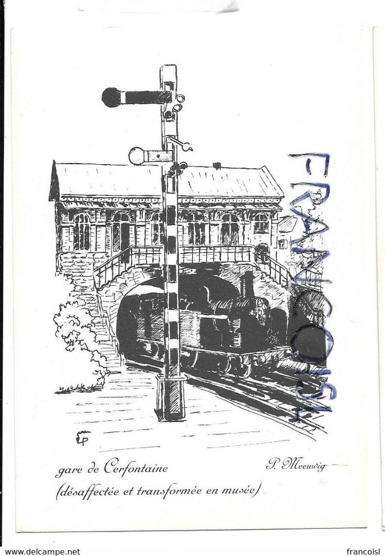 Gare De Cerfontaine. Train à Vapeur. Dessin De P. Meeuwig. - Cerfontaine