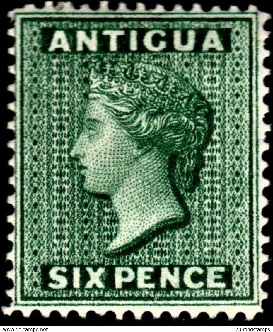Antigua 1884 SG 29  6d Deep Green  Crown CA  Perf 14   Mint - 1858-1960 Crown Colony