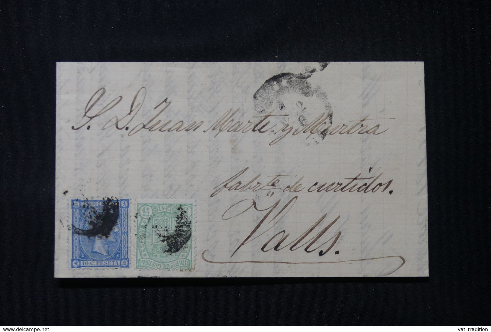 ESPAGNE - Affranchissement Alphonse XIII + Impôts De Guerre Sur Lettre Pour Valls, Période 1875 - L 86872 - Storia Postale