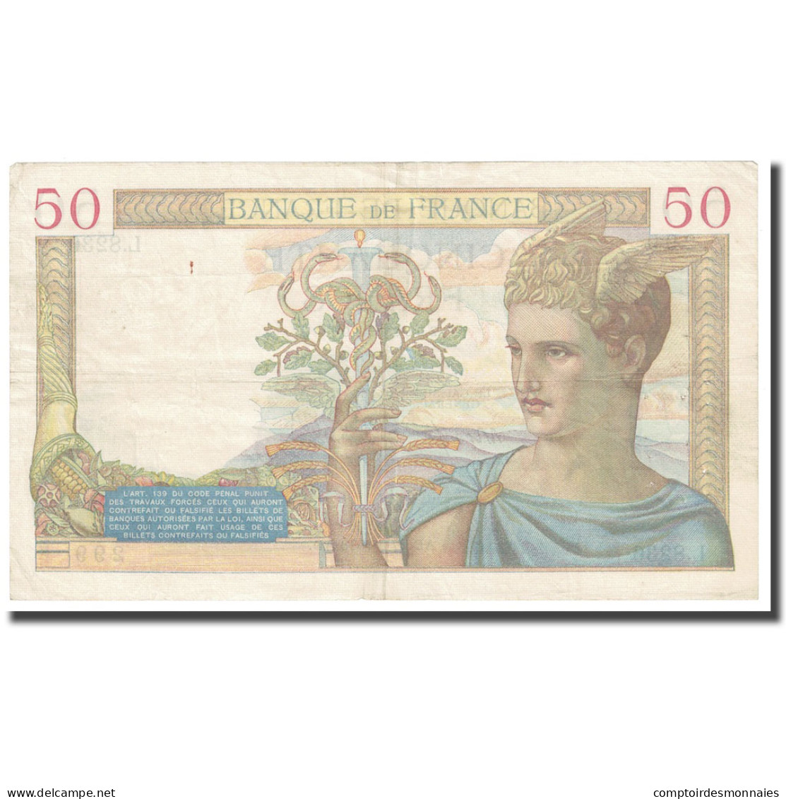 France, 50 Francs, Cérès, 1938, 1938-05-27, TTB, Fayette:18.13, KM:85b - 50 F 1934-1940 ''Cérès''