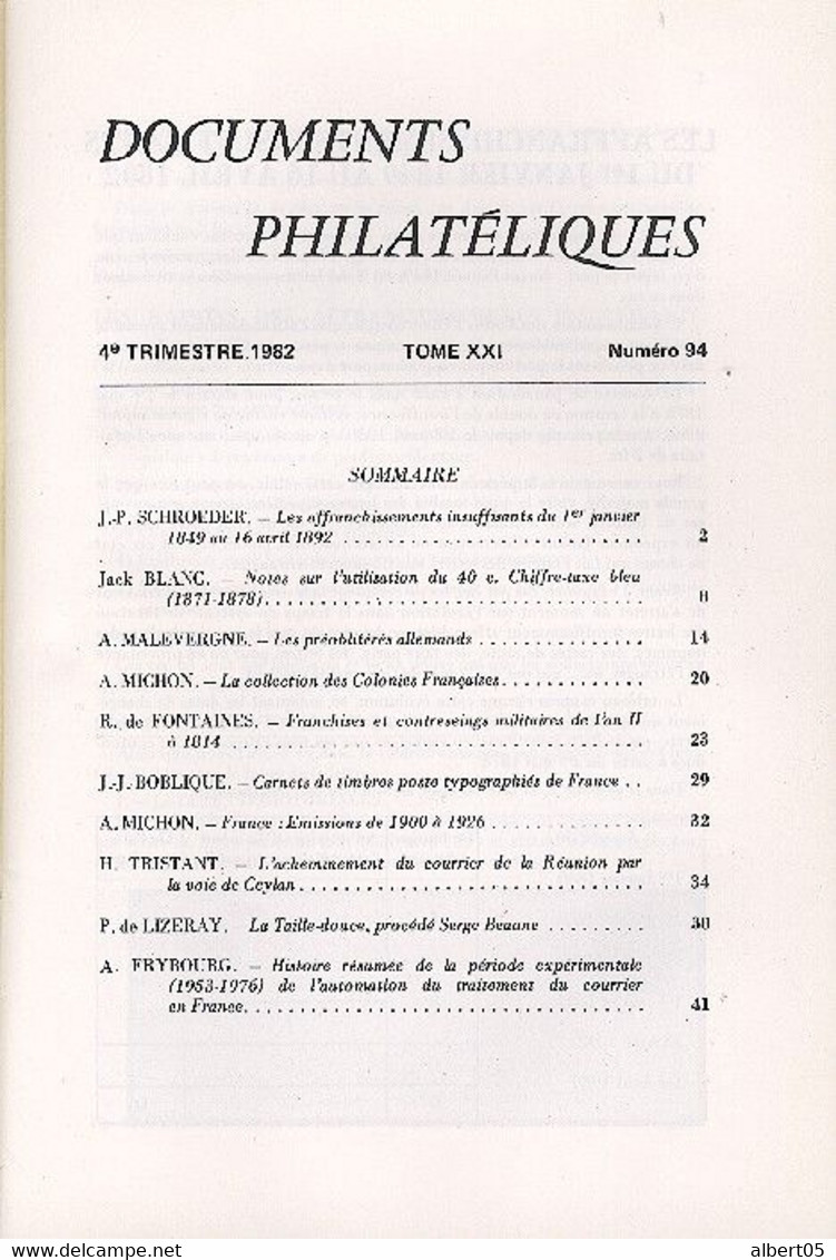 Revue De L'Académie De Philatélie - Documents Philatéliques N° 94 - Avec Sommaire - Filatelie En Postgeschiedenis