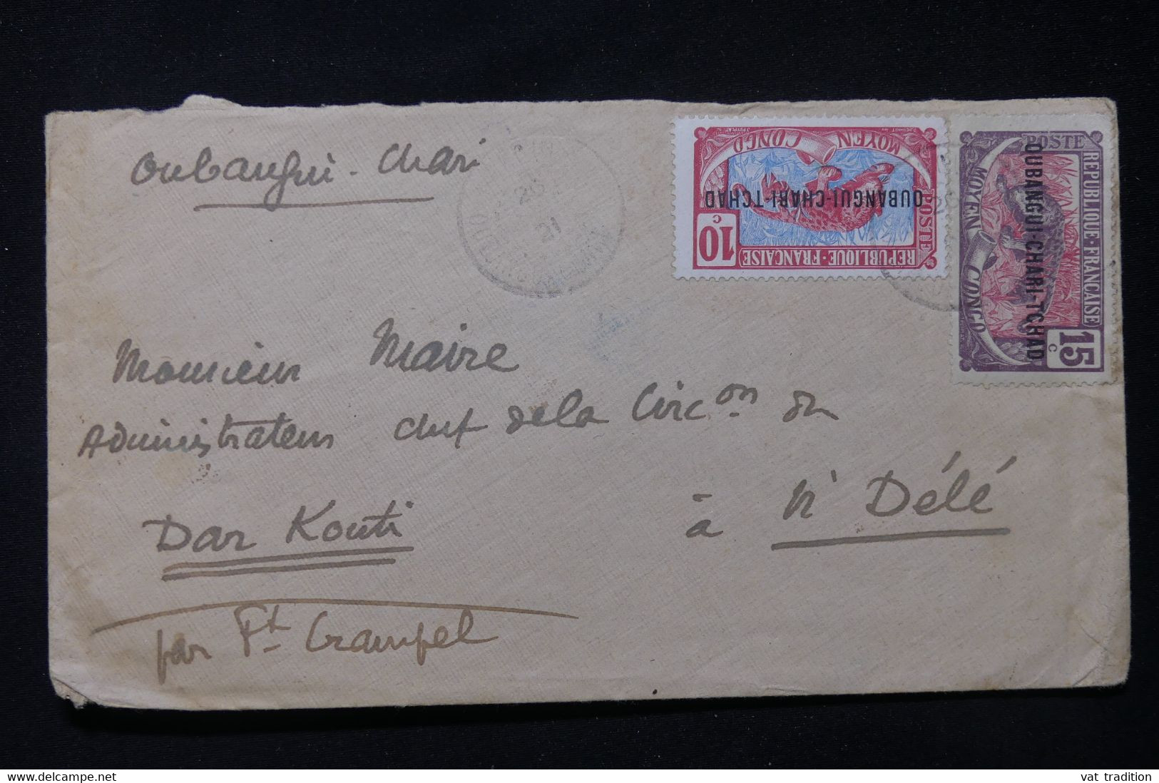 OUBANGUI CHARI - Enveloppe Pour N'Délé En 1921, Affranchissement Panthères 10ct +15ct - L 86876 - Cartas & Documentos