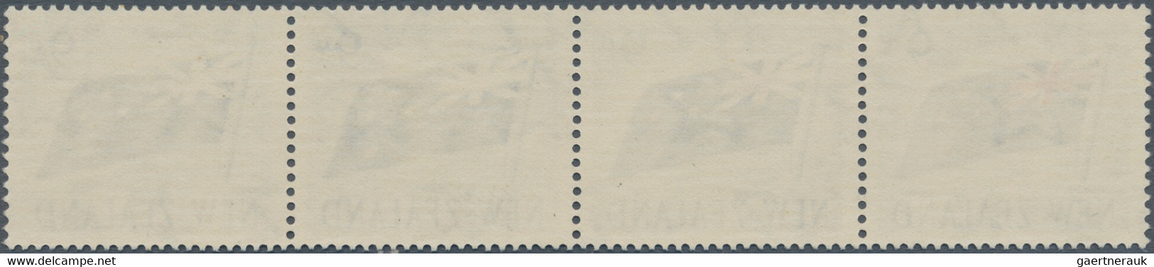 Neuseeland: 1960, 9 P. Nationalflagge Im Postfr. Waager. 4er-Streifen Mit Von Links Nach Rechts Abne - Ongebruikt