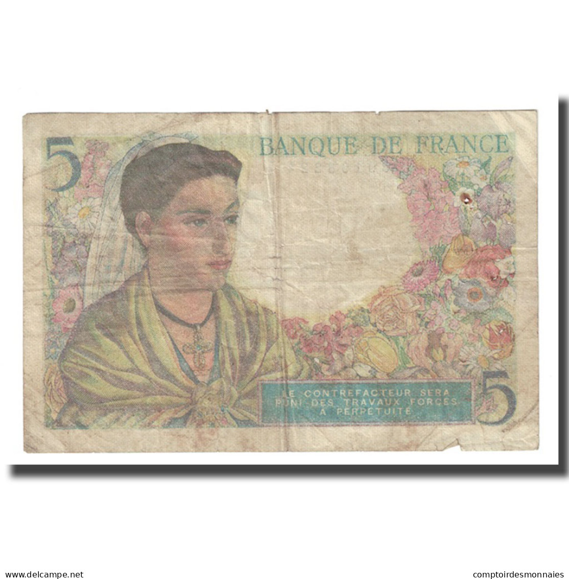 France, 5 Francs, Berger, 1943, 1943-06-02, B, Fayette:05.01A1, KM:98a - 5 F 1943-1947 ''Berger''