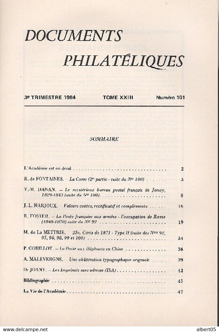Revue De L'Académie De Philatélie - Documents Philatéliques N° 101 - Avec Sommaire - Filatelie En Postgeschiedenis
