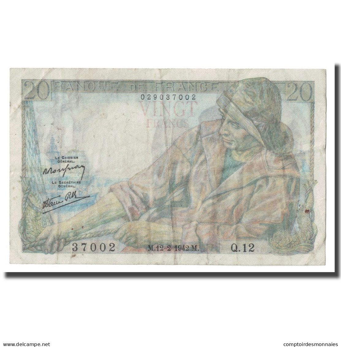 France, 20 Francs, Pêcheur, 1942, 1942-02-12, TB, Fayette:13.1, KM:100a - 20 F 1942-1950 ''Pêcheur''