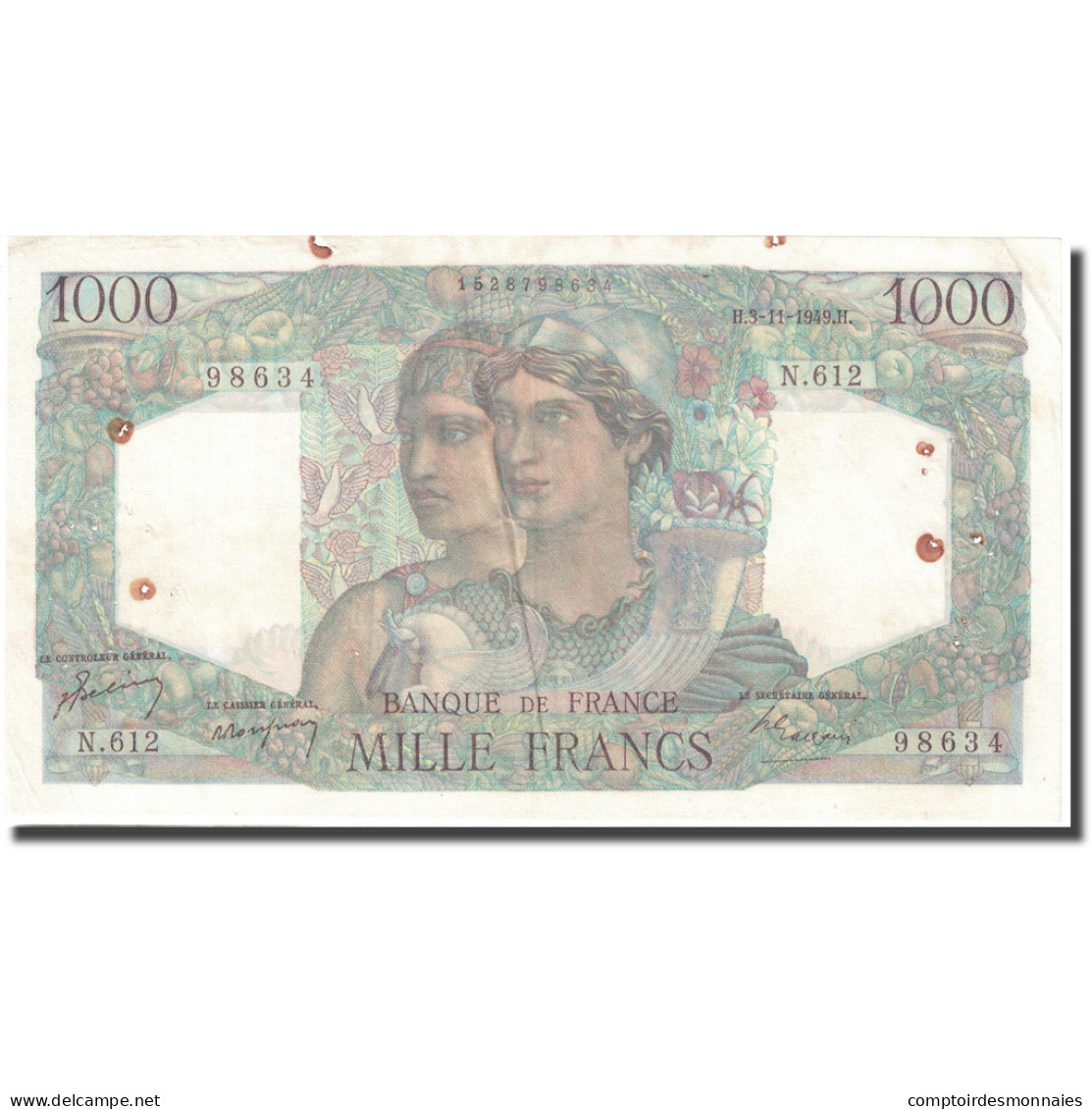 France, 1000 Francs, Minerve Et Hercule, 1949, 1949-11-03, TTB, Fayette:41.29 - 1 000 F 1945-1950 ''Minerve Et Hercule''