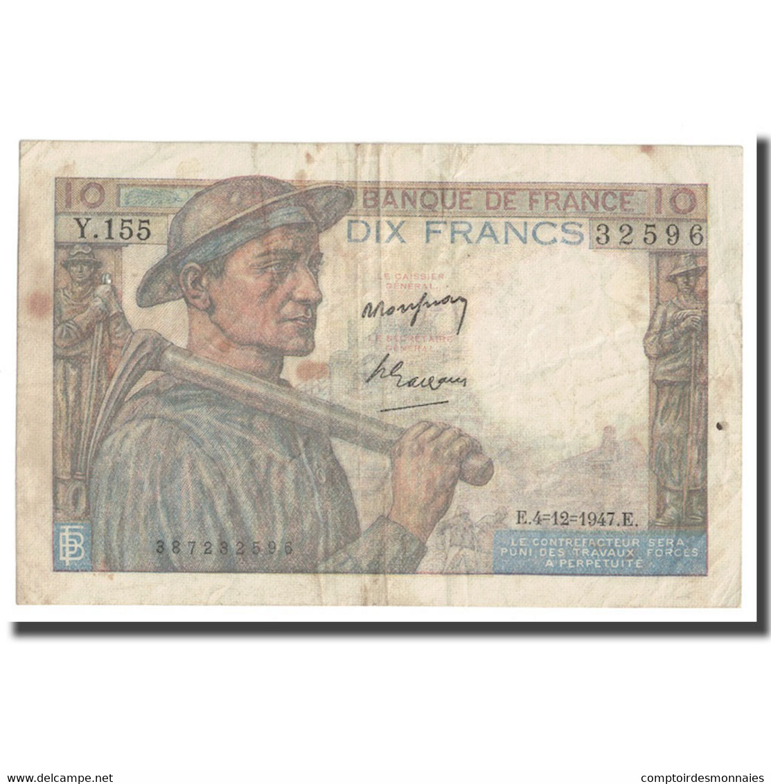 France, 10 Francs, Mineur, 1947, 1947-12-04, TTB, Fayette:8.19, KM:99f - 10 F 1941-1949 ''Mineur''