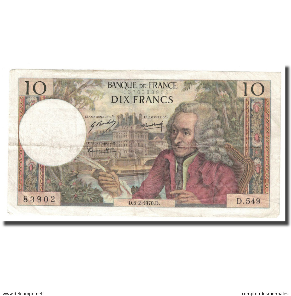 France, 10 Francs, Voltaire, 1970, 1970-02-05, TTB+, Fayette:62.42, KM:147c - 10 F 1963-1973 ''Voltaire''