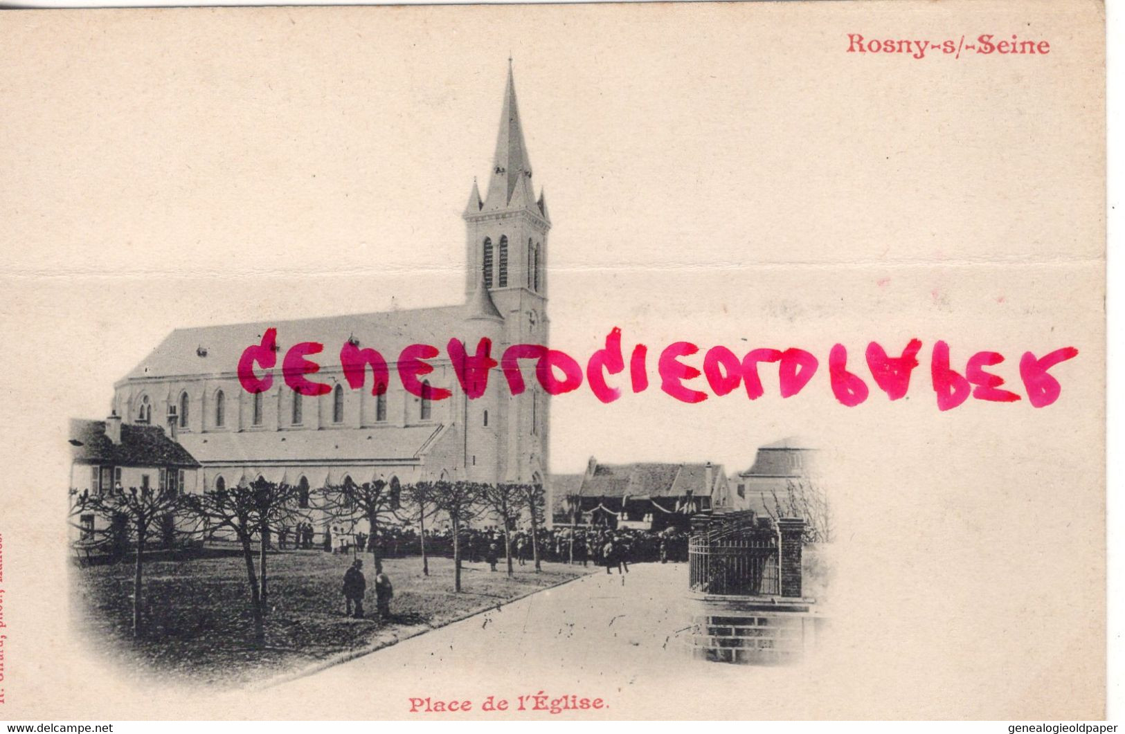 78- ROSNY SUR SEINE - PLACE DE L' EGLISE - CARTE PRECURSEUR - Rosny Sur Seine