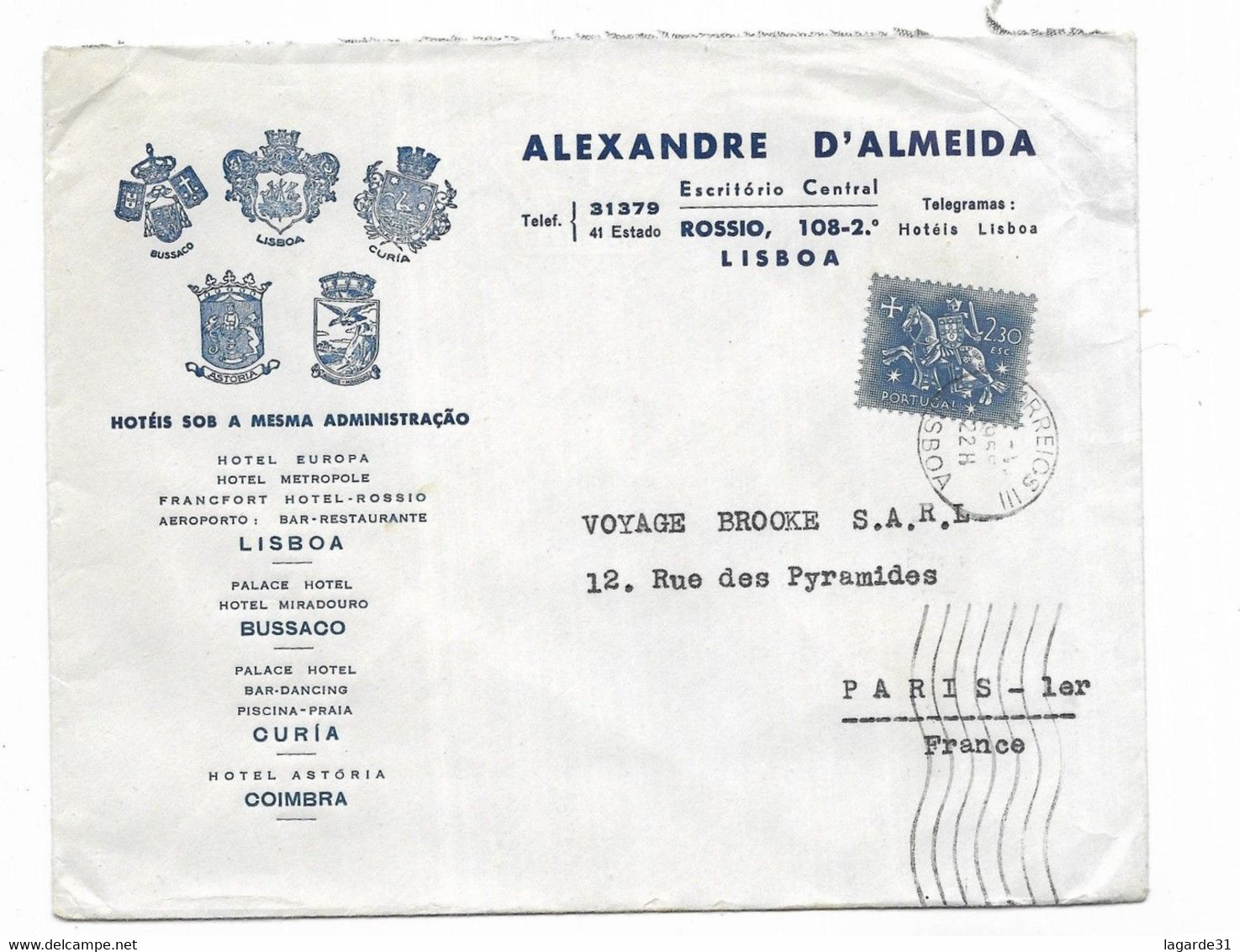 1955 PORTUGAL ALEXANDRE D'ALMEIDA LISBOA HOTEIS SOB A MESMA ADMINISTRACAO - Poststempel (Marcophilie)