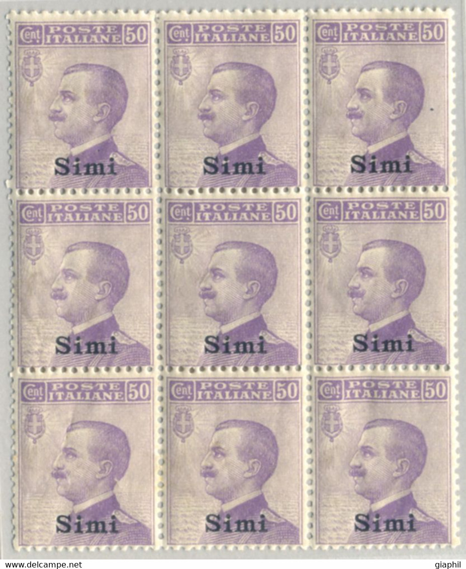 ITALIA ISOLE DELL'EGEO SIMI 1912 50 C. (Sass. 7) BLOCCO DI NOVE NUOVO INTEGRO ** - Egée (Simi)