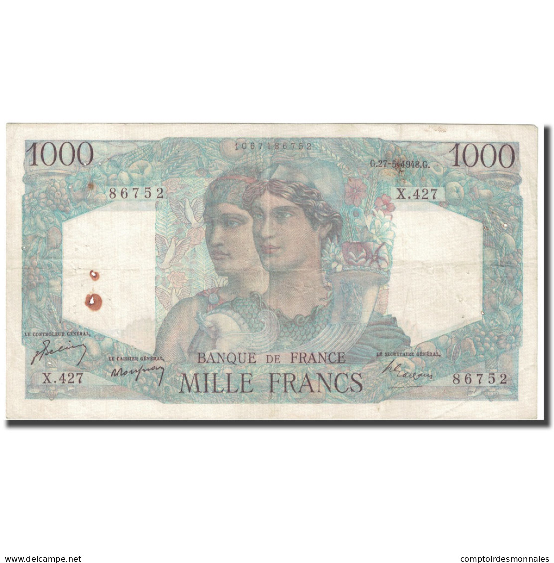 France, 1000 Francs, Minerve Et Hercule, 1948, 1948-05-27, TTB, Fayette:41.21 - 1 000 F 1945-1950 ''Minerve Et Hercule''