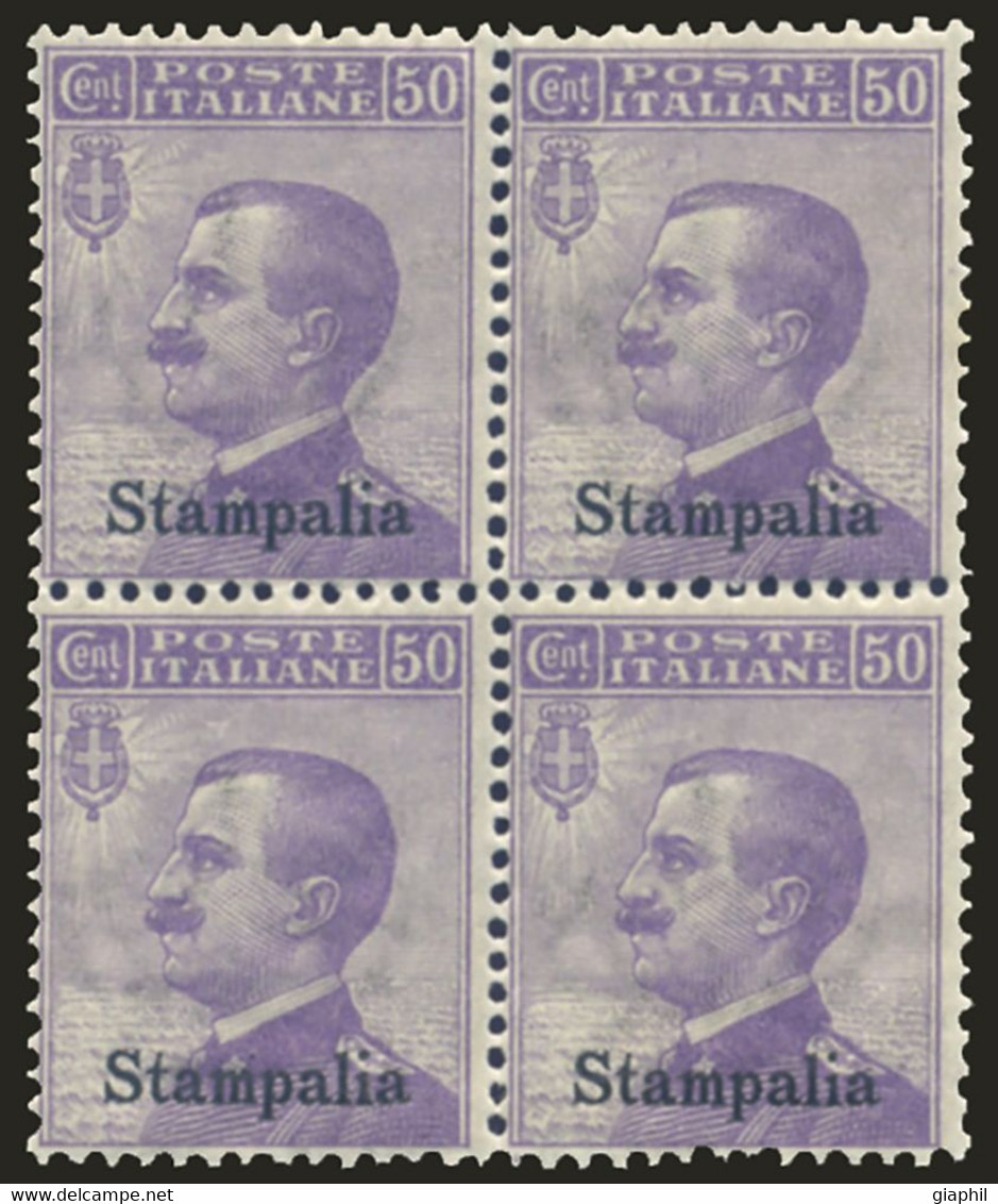 ITALIA ISOLE DELL'EGEO STAMPALIA 1912 50 C. (Sass. 7) QUARTINA NUOVA INTEGRA ** - Aegean (Stampalia)