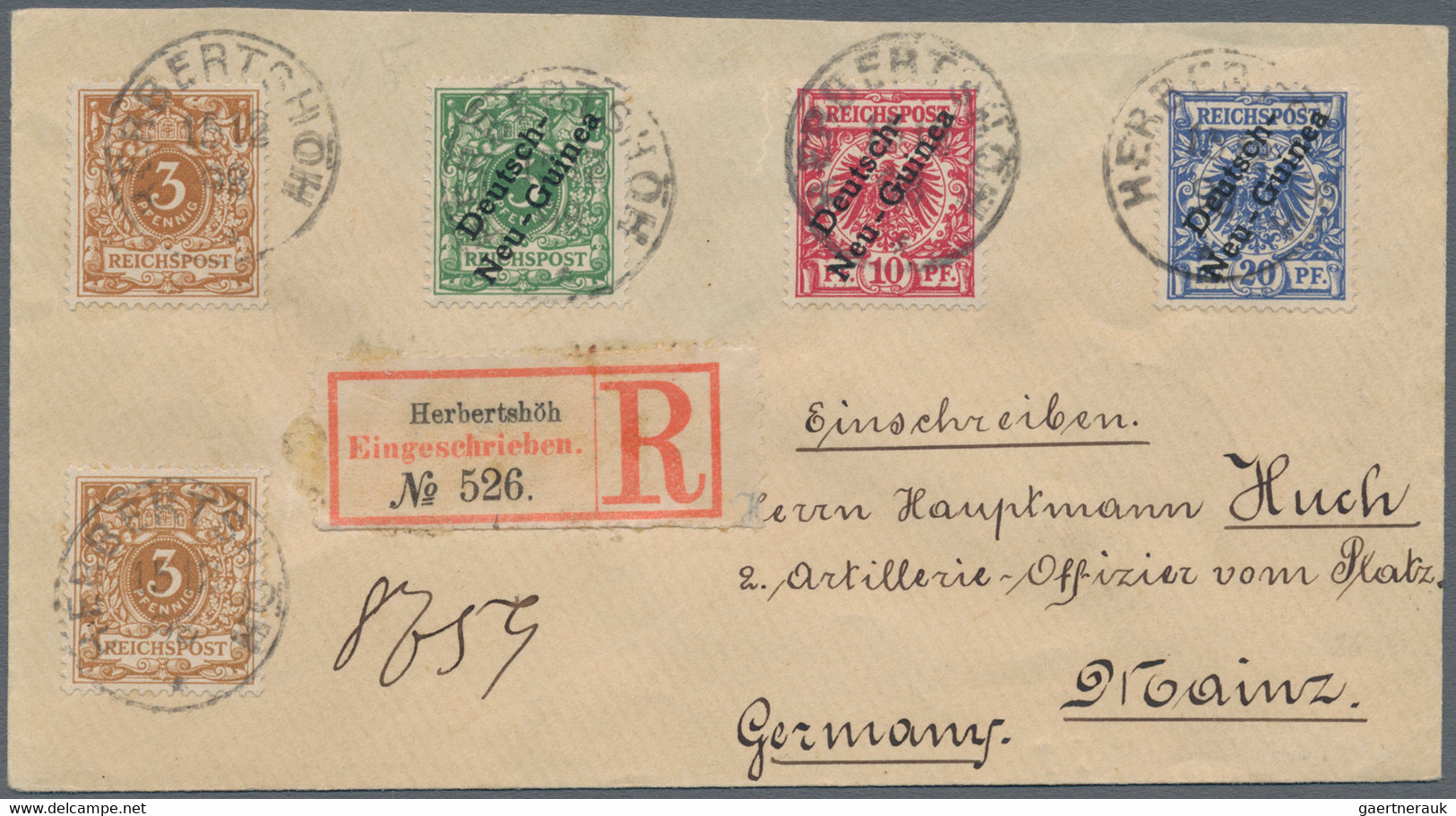 Deutsch-Neuguinea - Mitläufer: 1898/1899, 3 Pfg. Braun, Zwei Werte Zusammen Mit Aufdruck 5 Pfg., 10 - Duits-Nieuw-Guinea