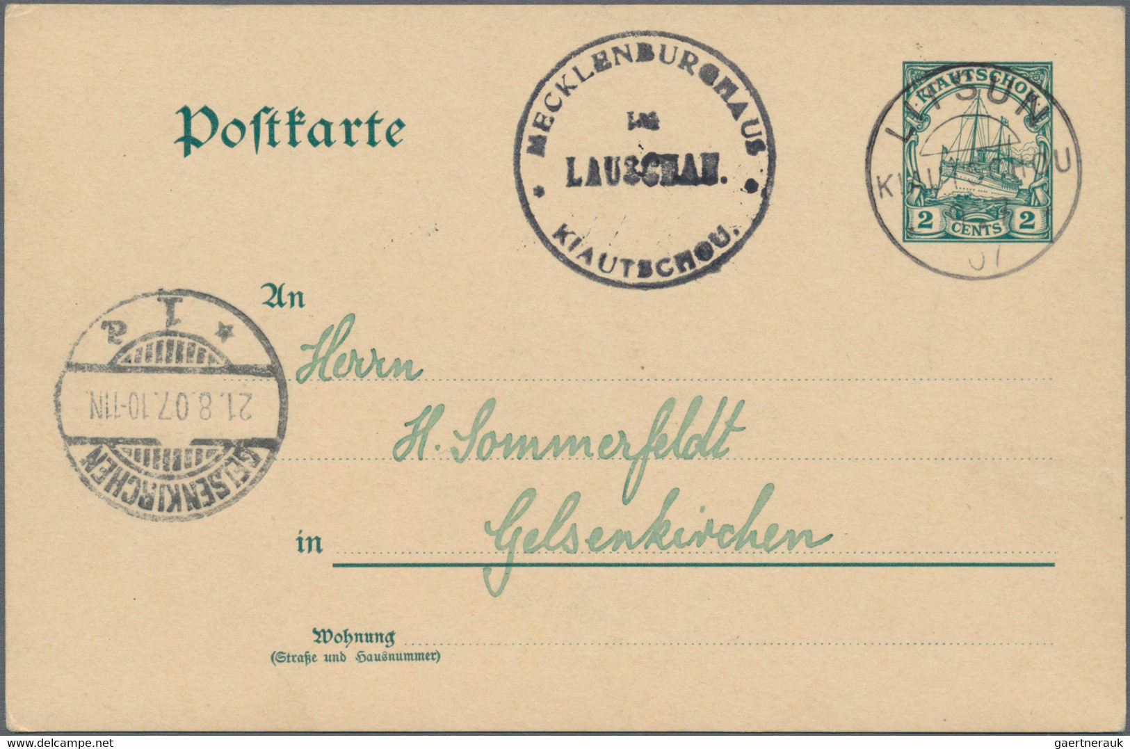 Deutsche Kolonien - Kiautschou - Ganzsachen: 1907/13, Drei Gebrauchte Ganzsachenkarten Mit Wst. Kolo - Kiaochow