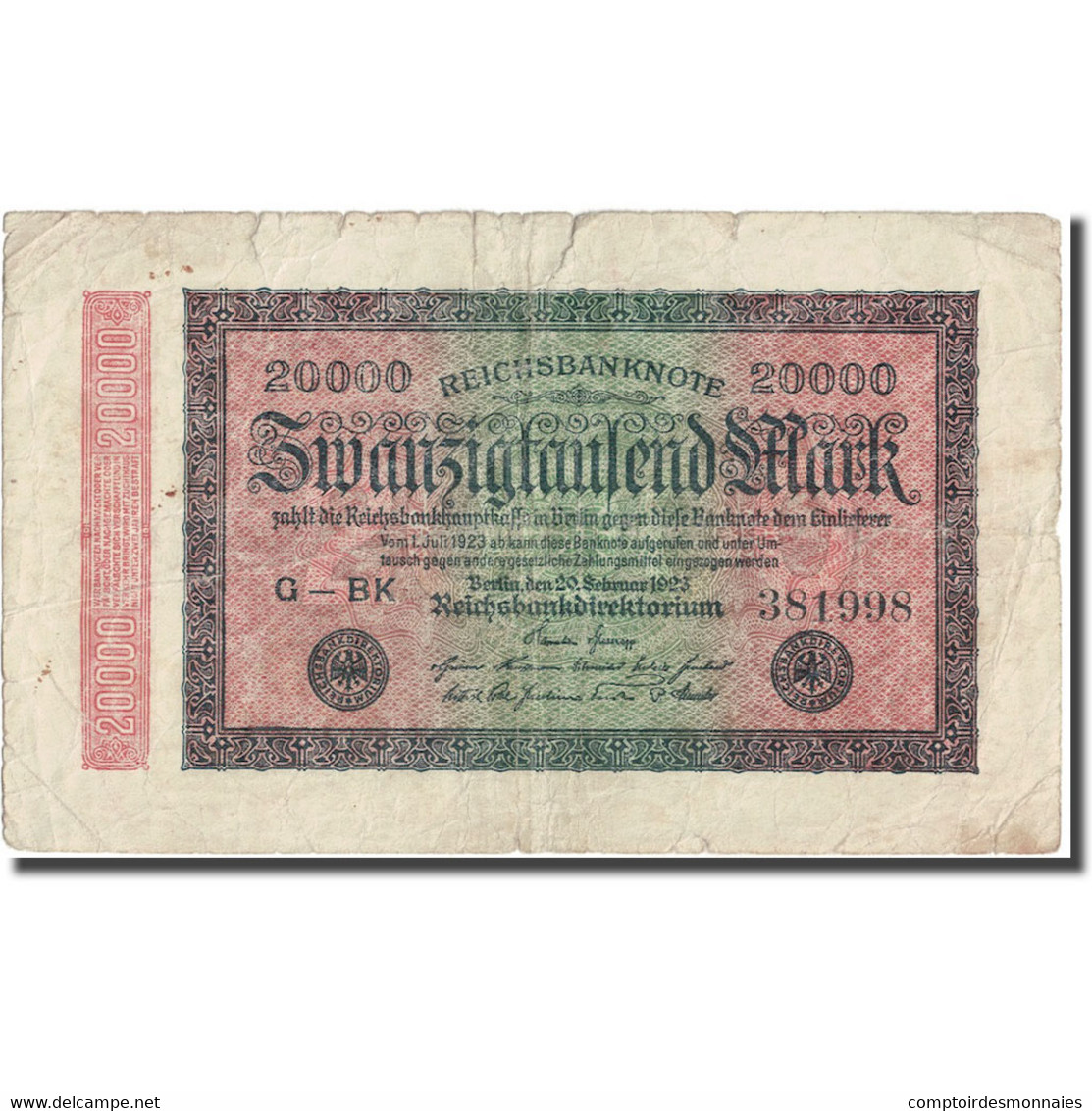 Billet, Allemagne, 20,000 Mark, 1923, 1923-02-20, KM:85c, B - 20.000 Mark