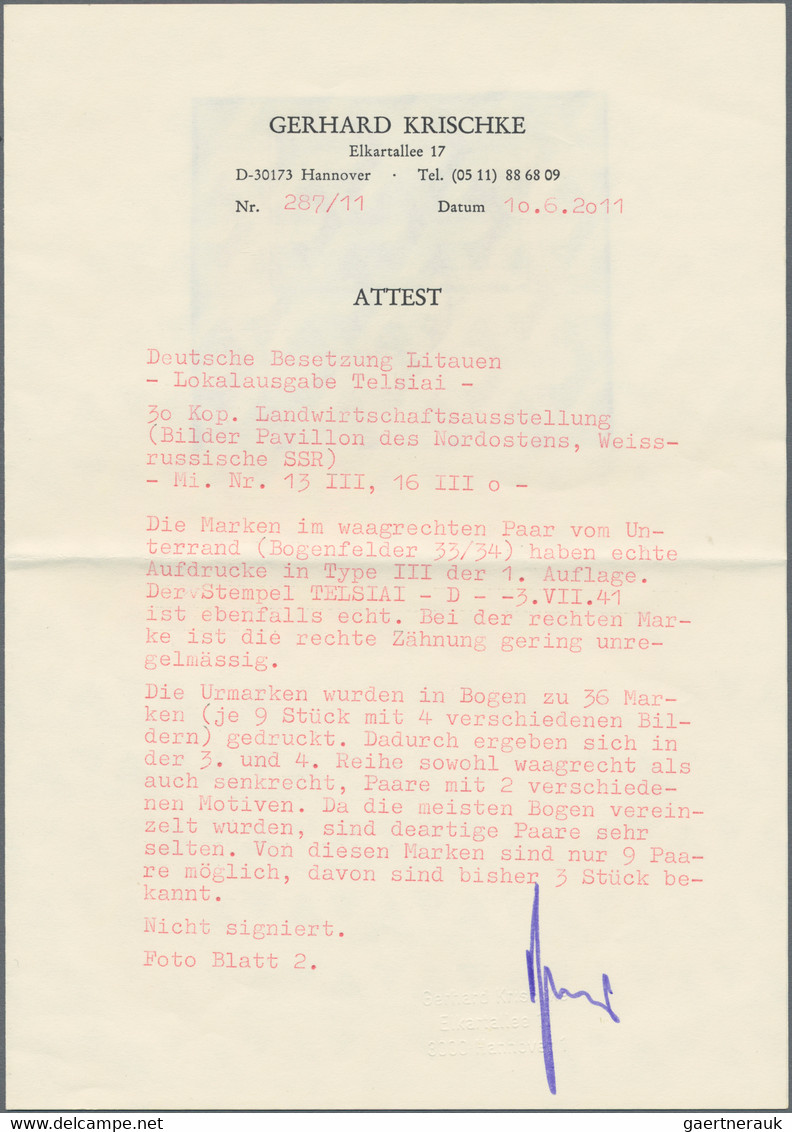 Dt. Besetzung II WK - Litauen - Telschen (Telsiai): Die Marken Im Waagrechten Paar Vom Unterrand (Bo - Bezetting 1938-45