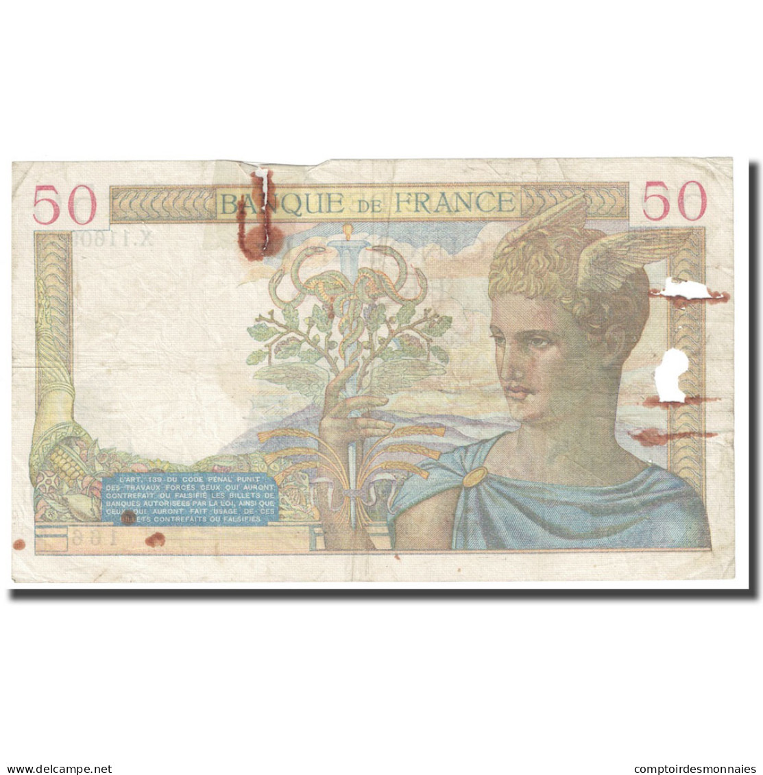 France, 50 Francs, Cérès, 1939, 1939-12-07, TB, Fayette:18.35, KM:85b - 50 F 1934-1940 ''Cérès''