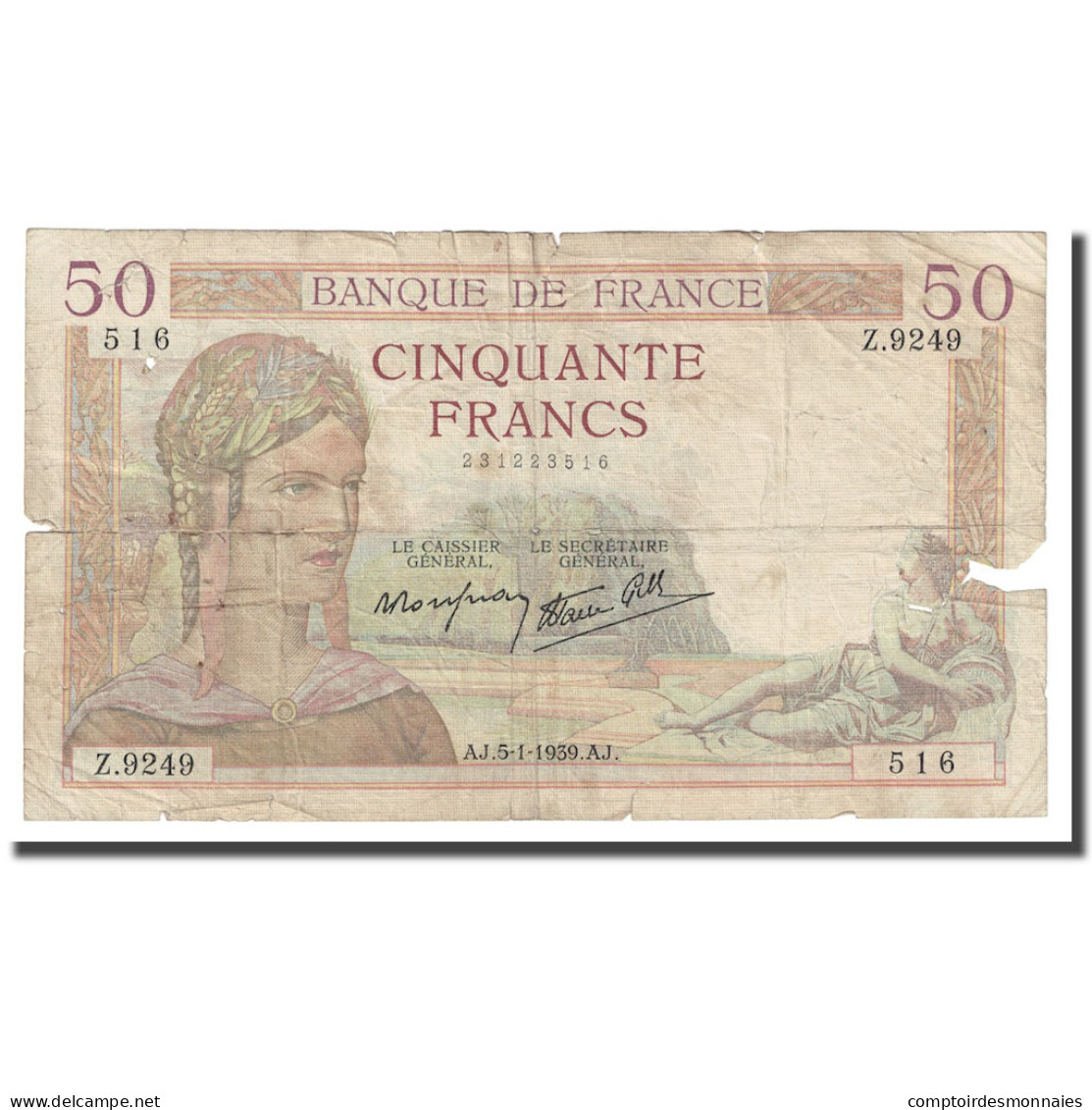 France, 50 Francs, Cérès, 1939, 1939-01-05, TB, Fayette:18.19, KM:85b - 50 F 1934-1940 ''Cérès''