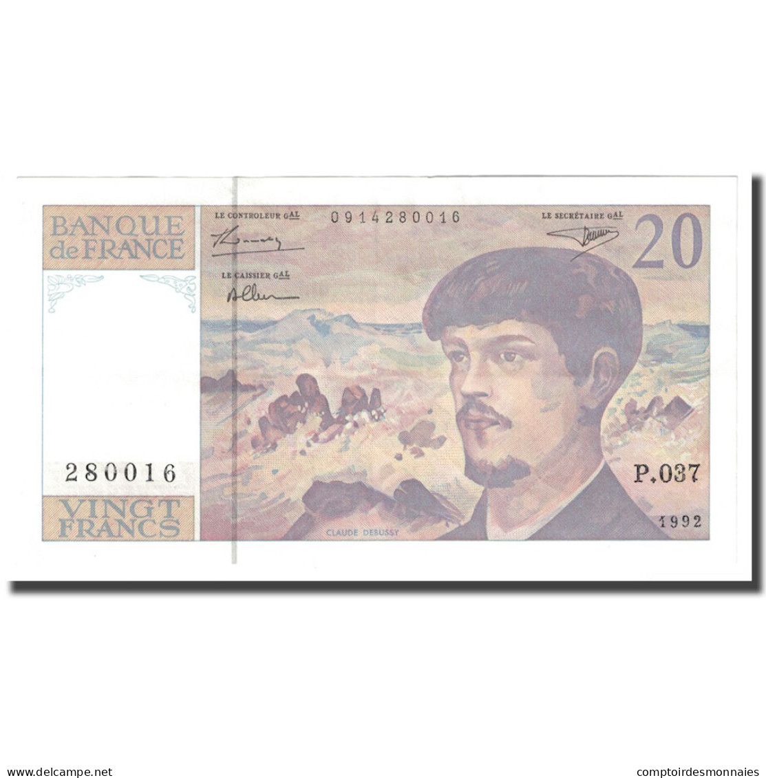 France, 20 Francs, Debussy, 1992, SPL, Fayette:66bis.03A37, KM:151f - 20 F 1980-1997 ''Debussy''