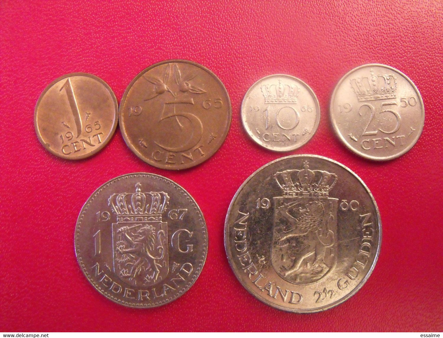 Pays-bas Netherland Nederland. Lot De 6 Pièces : 1, 5, 10, 25 Cents. 1, 2,5 Gulden. 1950/1980 - Autres & Non Classés