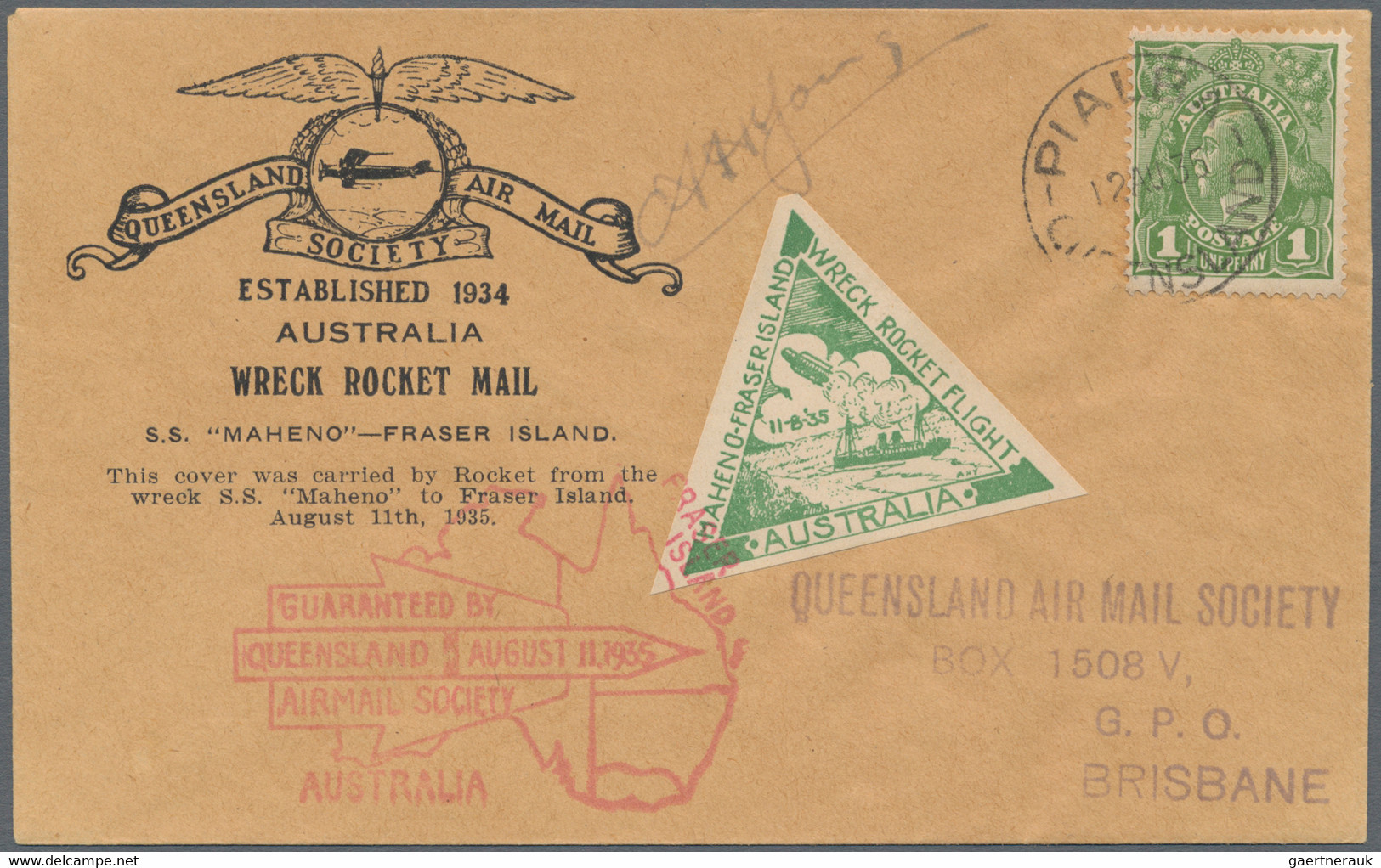 Australien: 1935, Wreck Rocket Mail, Two Covers Sent From The S.S. Maheno To Fraser Island Resp. Vic - Covers & Documents