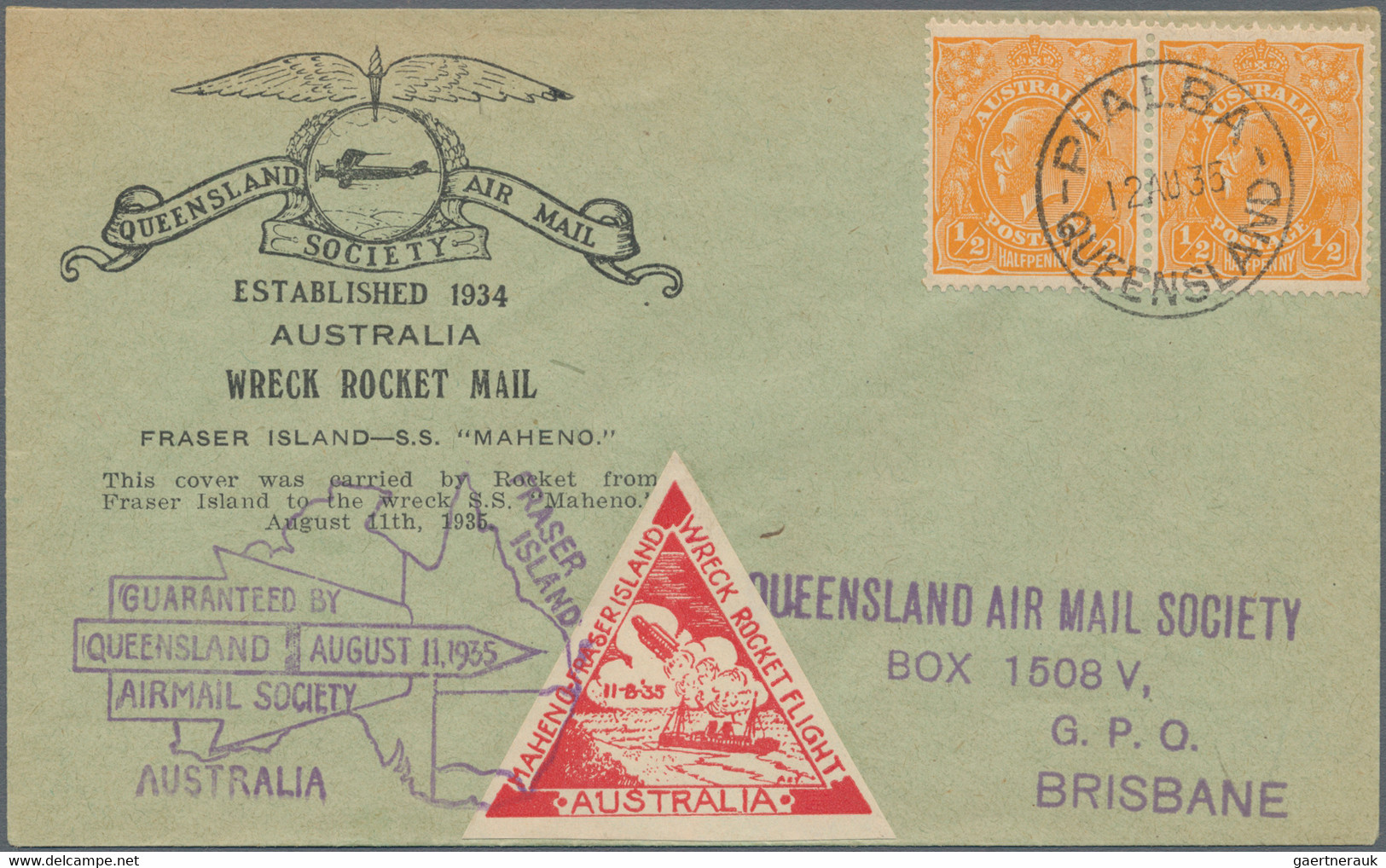 Australien: 1935, Wreck Rocket Mail, Two Covers Sent From The S.S. Maheno To Fraser Island Resp. Vic - Covers & Documents